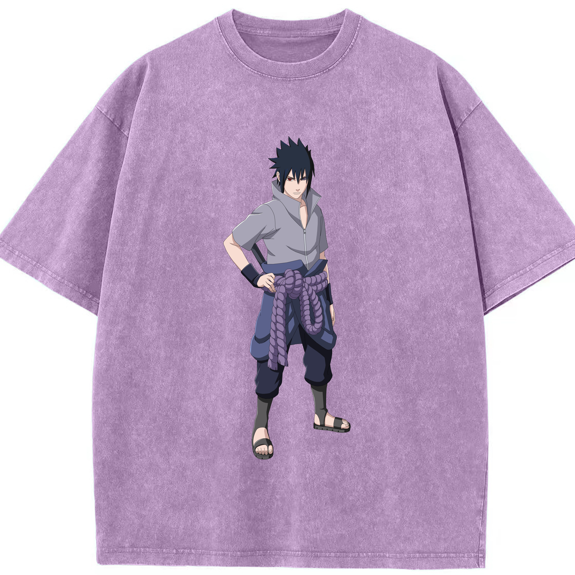 （画像用） NARUTO -ナルト- うちは サスケ Uchiha Sasuke 綿100% ヴィンテージ風 半袖Tシャツ（フロントプリント）