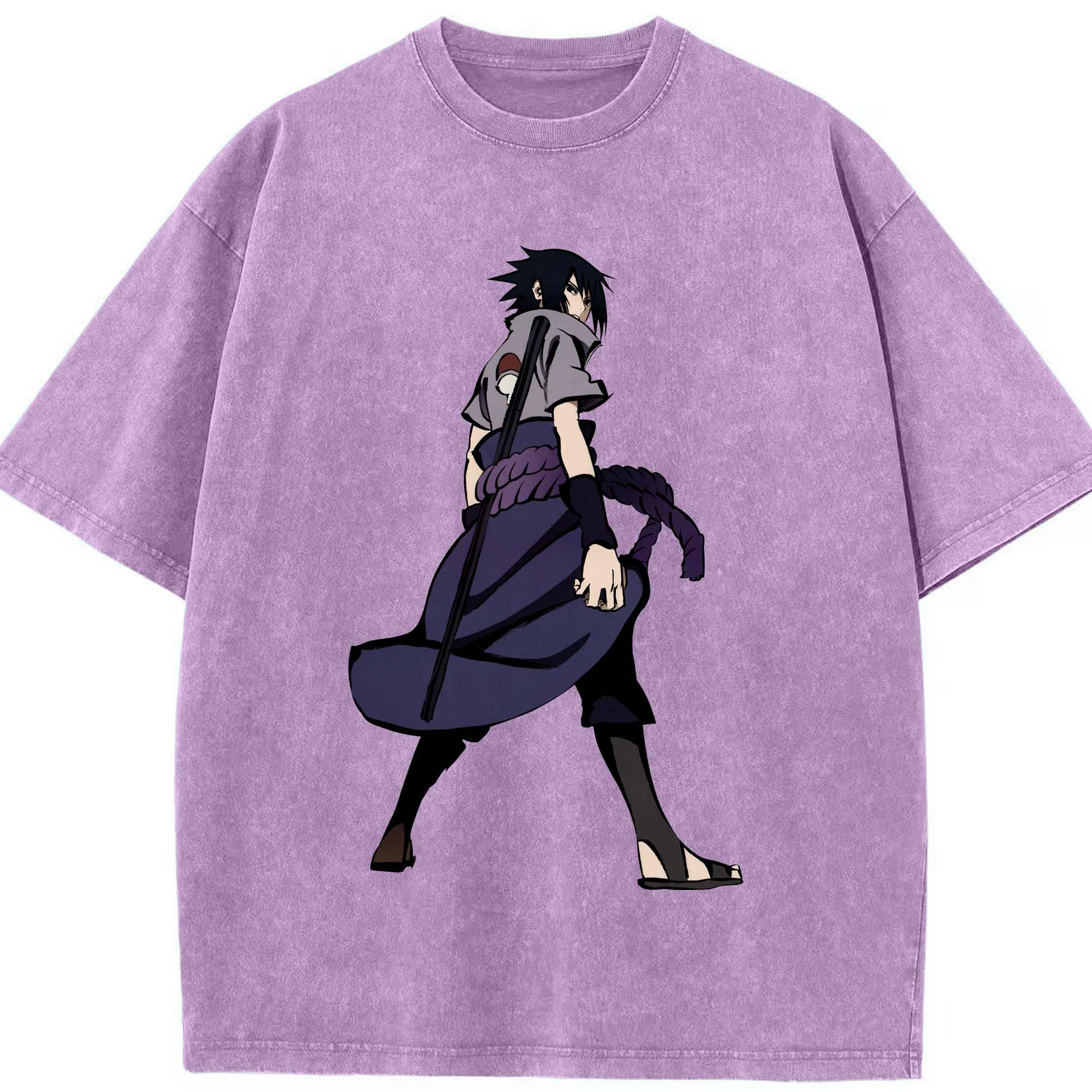 （画像用） NARUTO -ナルト- うちは サスケ Uchiha Sasuke 綿100% ヴィンテージ風 半袖Tシャツ（フロントプリント）