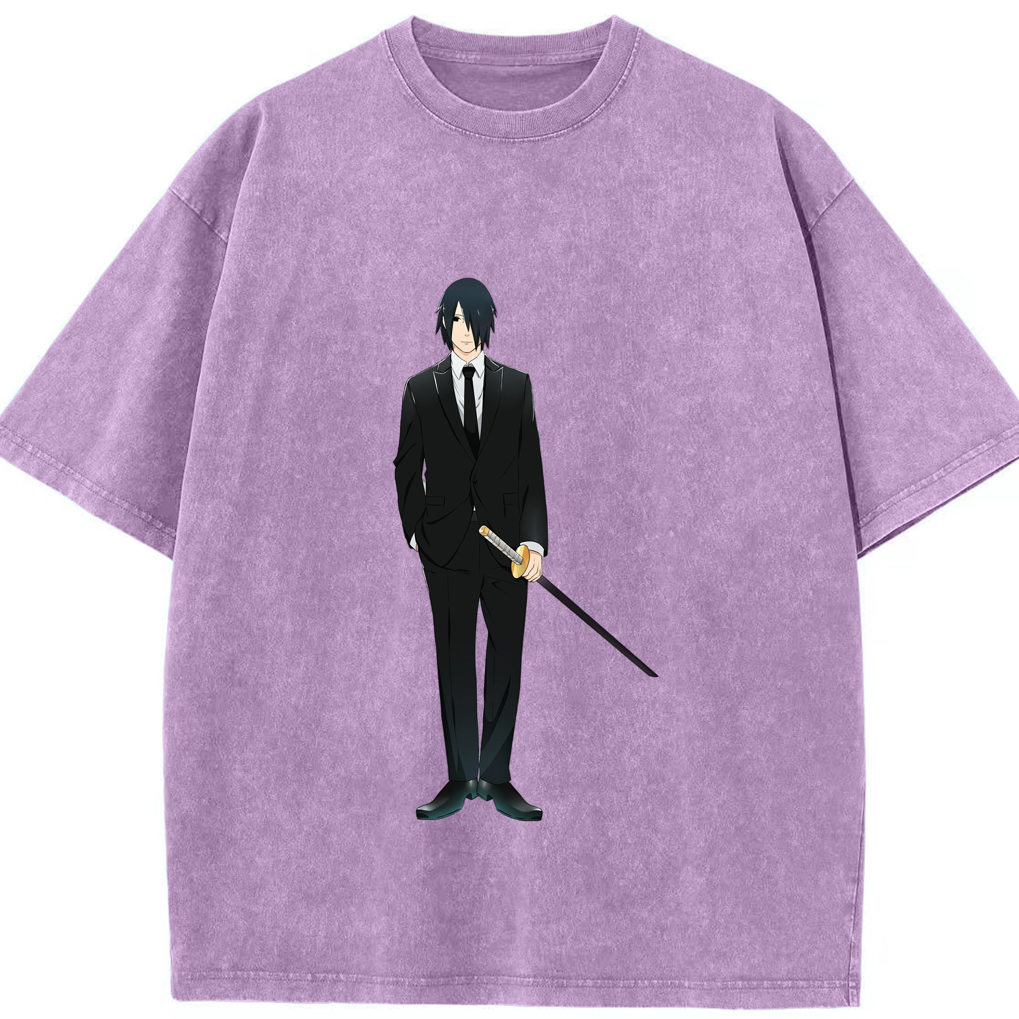 （画像用） NARUTO -ナルト- うちは サスケ Uchiha Sasuke 綿100% ヴィンテージ風 半袖Tシャツ（フロントプリント）
