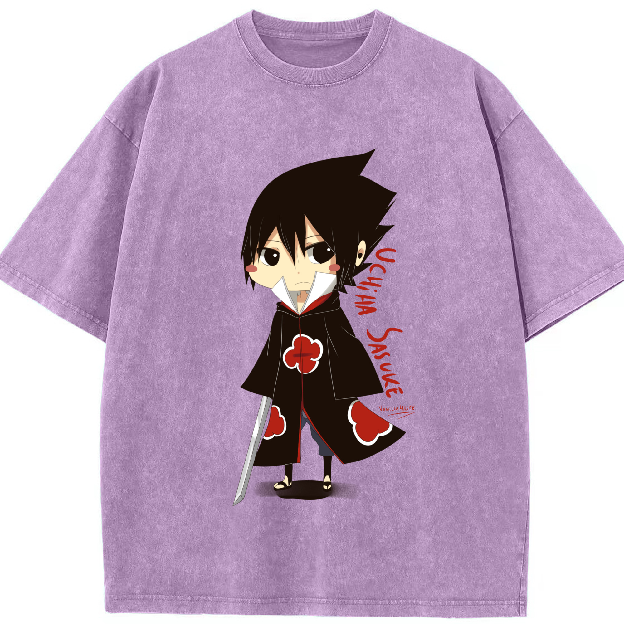 （画像用） NARUTO -ナルト- うちは サスケ Uchiha Sasuke 綿100% ヴィンテージ風 半袖Tシャツ（フロントプリント）