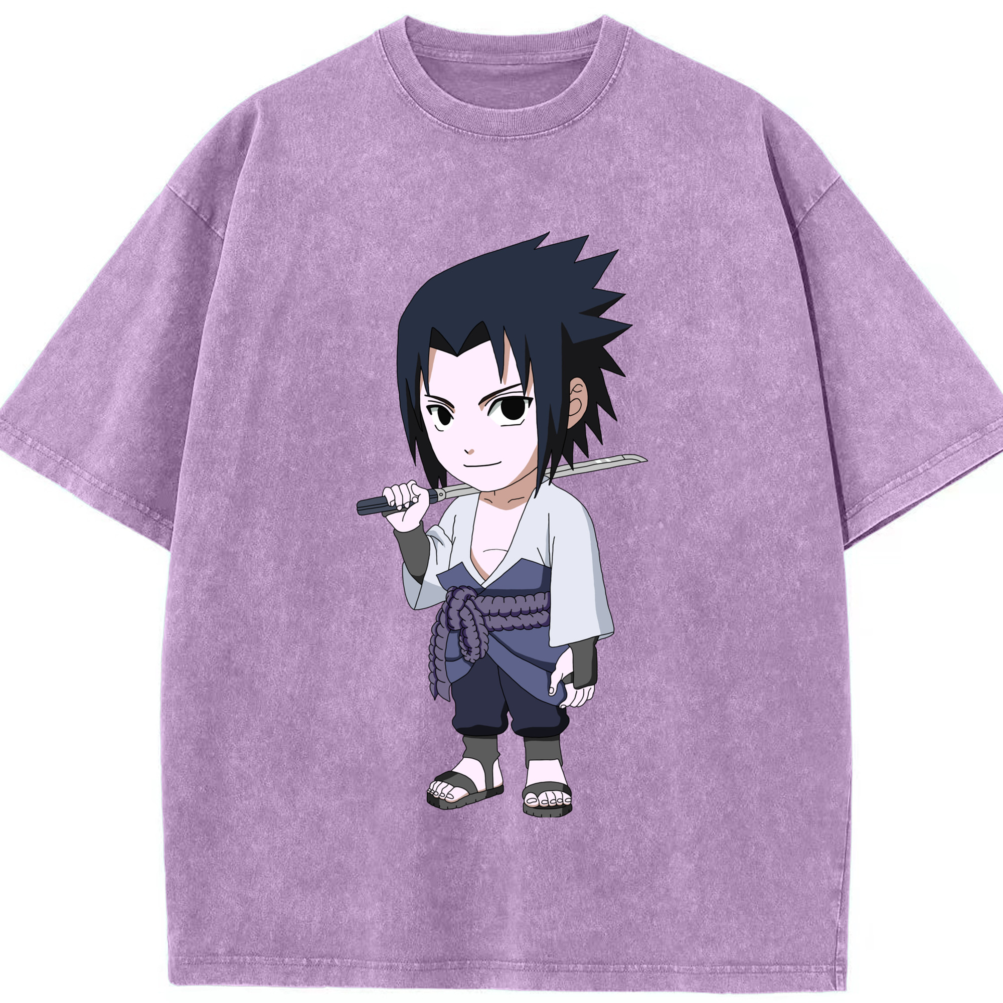 （画像用） NARUTO -ナルト- うちは サスケ Uchiha Sasuke 綿100% ヴィンテージ風 半袖Tシャツ（フロントプリント）