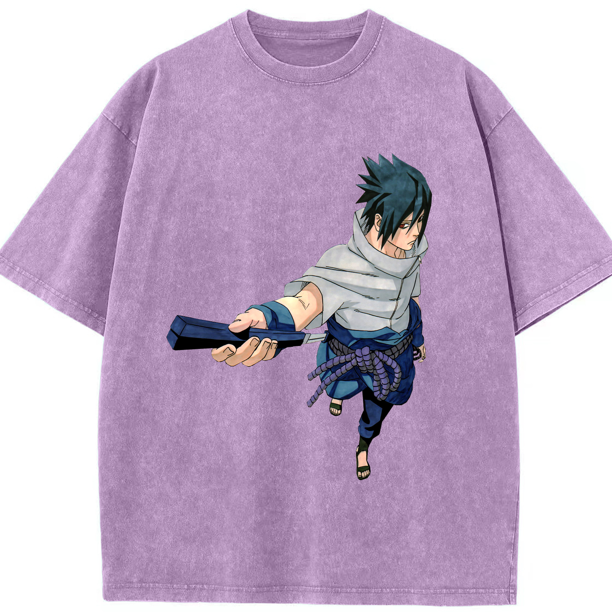 （画像用） NARUTO -ナルト- うちは サスケ Uchiha Sasuke 綿100% ヴィンテージ風 半袖Tシャツ（フロントプリント）