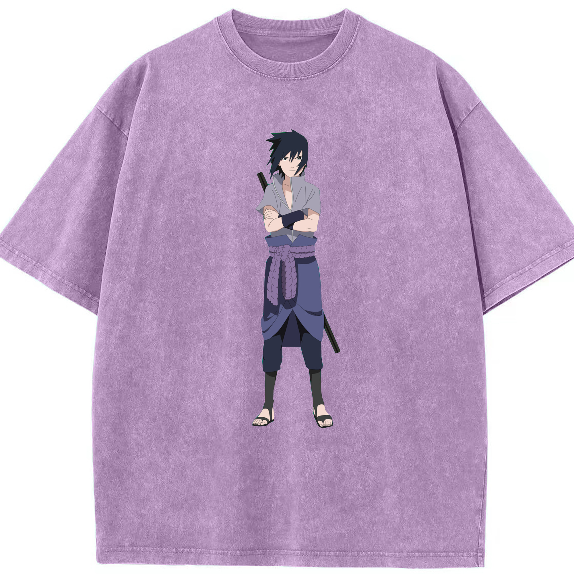 （画像用） NARUTO -ナルト- うちは サスケ Uchiha Sasuke 綿100% ヴィンテージ風 半袖Tシャツ（フロントプリント）