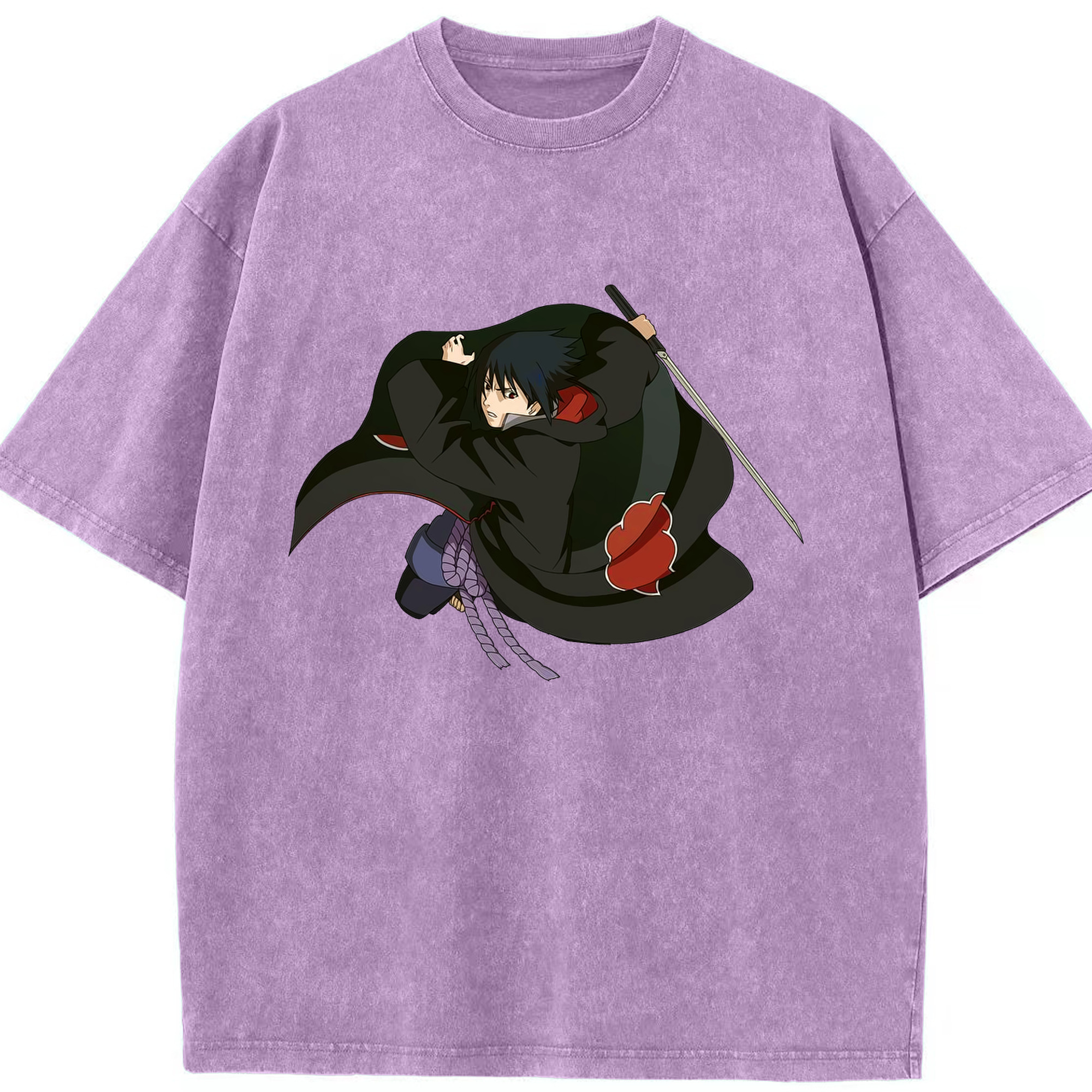 （画像用） NARUTO -ナルト- うちは サスケ Uchiha Sasuke 綿100% ヴィンテージ風 半袖Tシャツ（フロントプリント）