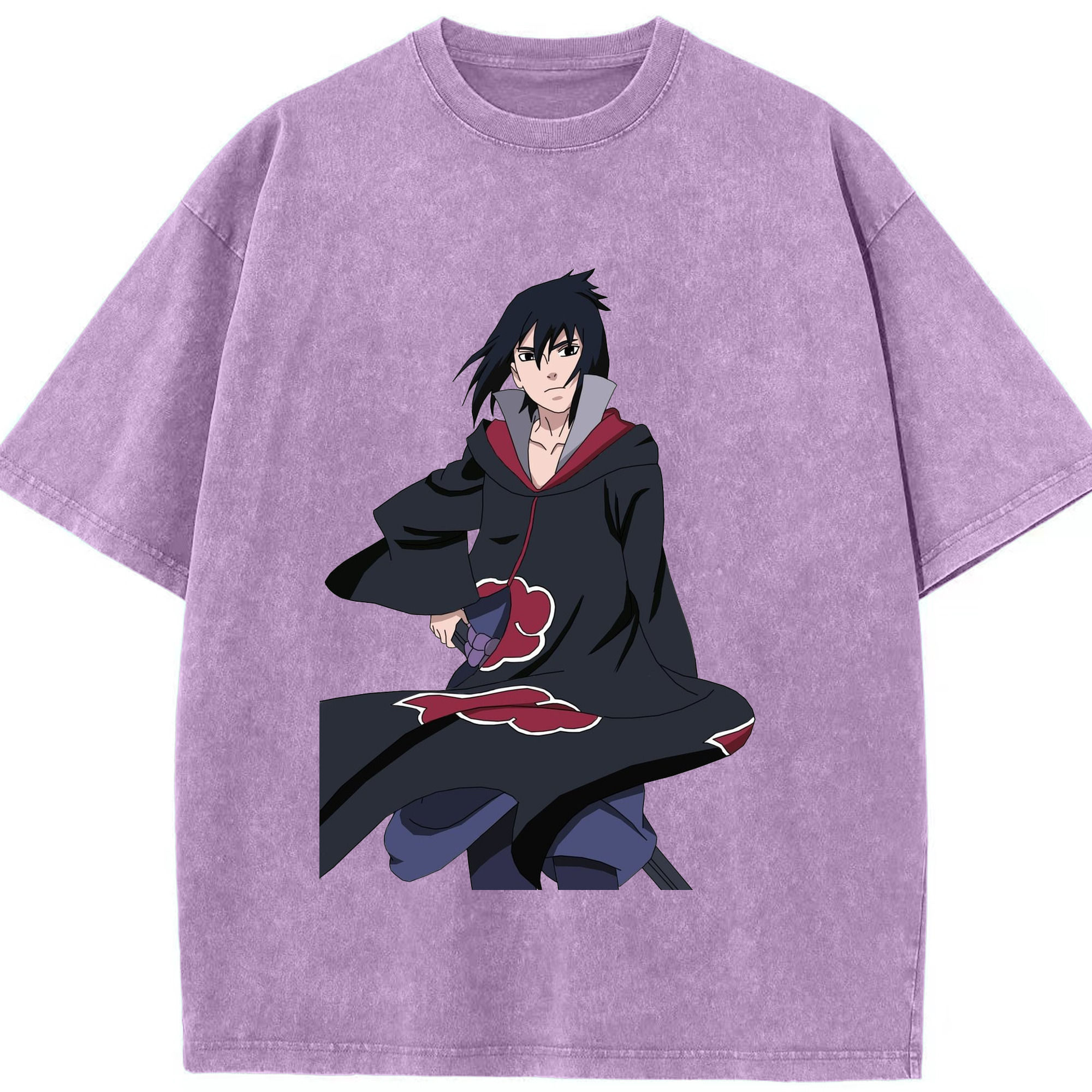 （画像用） NARUTO -ナルト- うちは サスケ Uchiha Sasuke 綿100% ヴィンテージ風 半袖Tシャツ（フロントプリント）