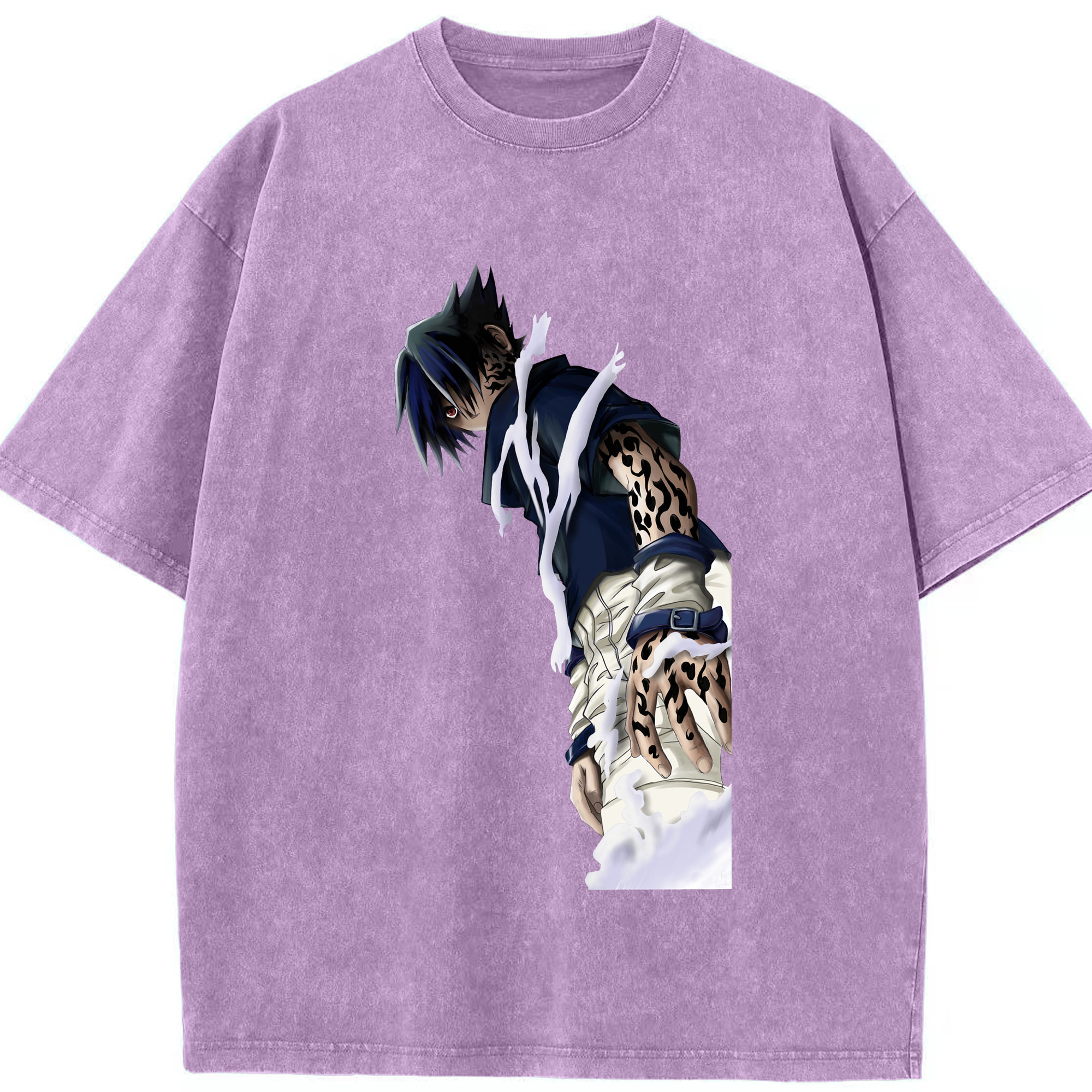 （画像用） NARUTO -ナルト- うちは サスケ Uchiha Sasuke 綿100% ヴィンテージ風 半袖Tシャツ（フロントプリント）