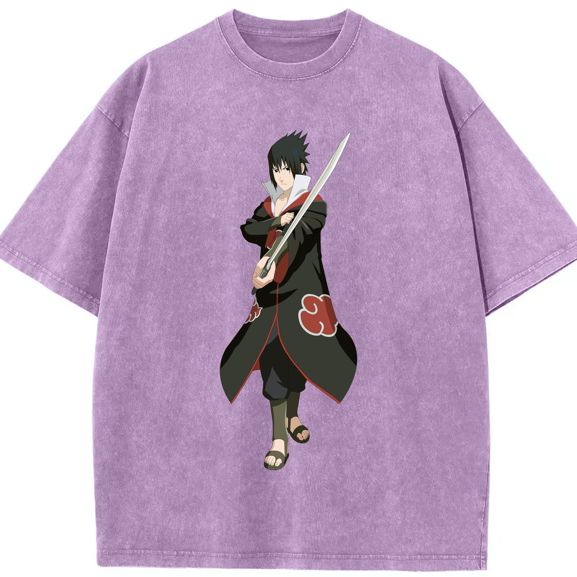（画像用） NARUTO -ナルト- うちは サスケ Uchiha Sasuke 綿100% ヴィンテージ風 半袖Tシャツ（フロントプリント）