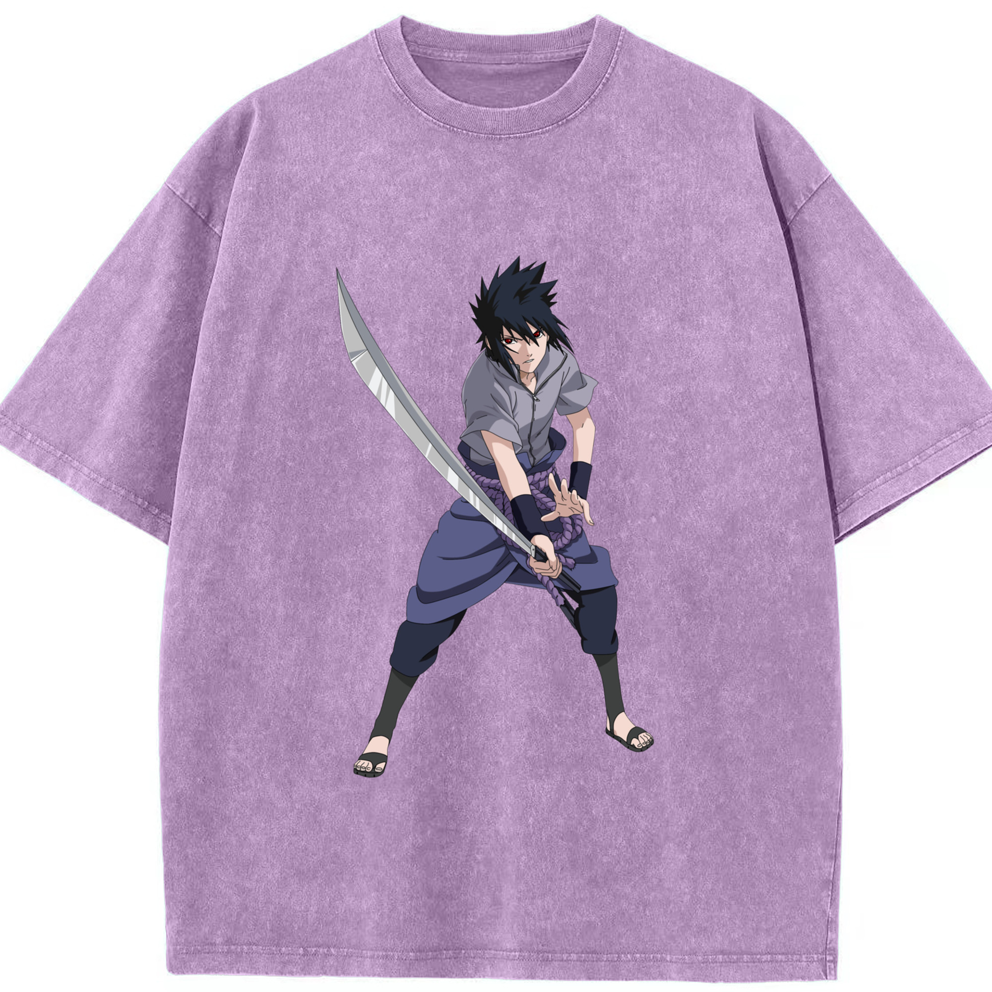 （画像用） NARUTO -ナルト- うちは サスケ Uchiha Sasuke 綿100% ヴィンテージ風 半袖Tシャツ（フロントプリント）