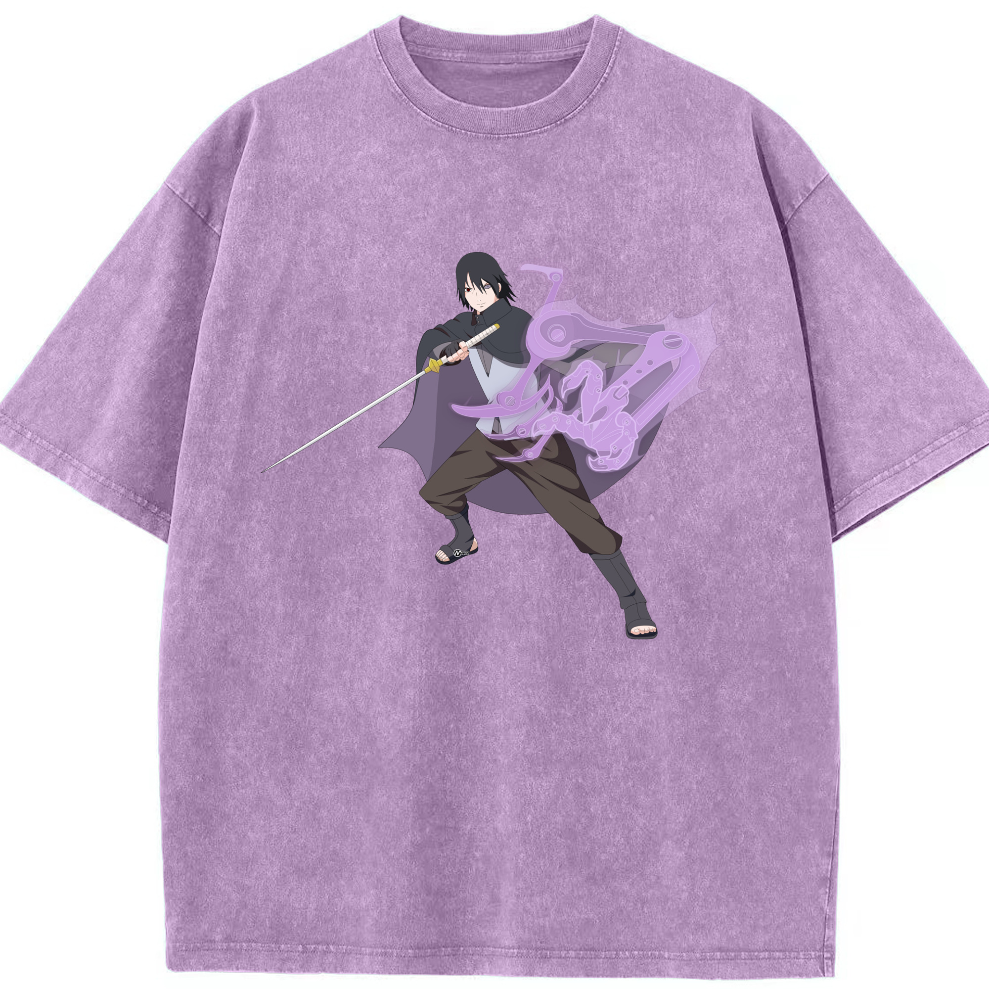 （画像用） NARUTO -ナルト- うちは サスケ Uchiha Sasuke 綿100% ヴィンテージ風 半袖Tシャツ（フロントプリント）