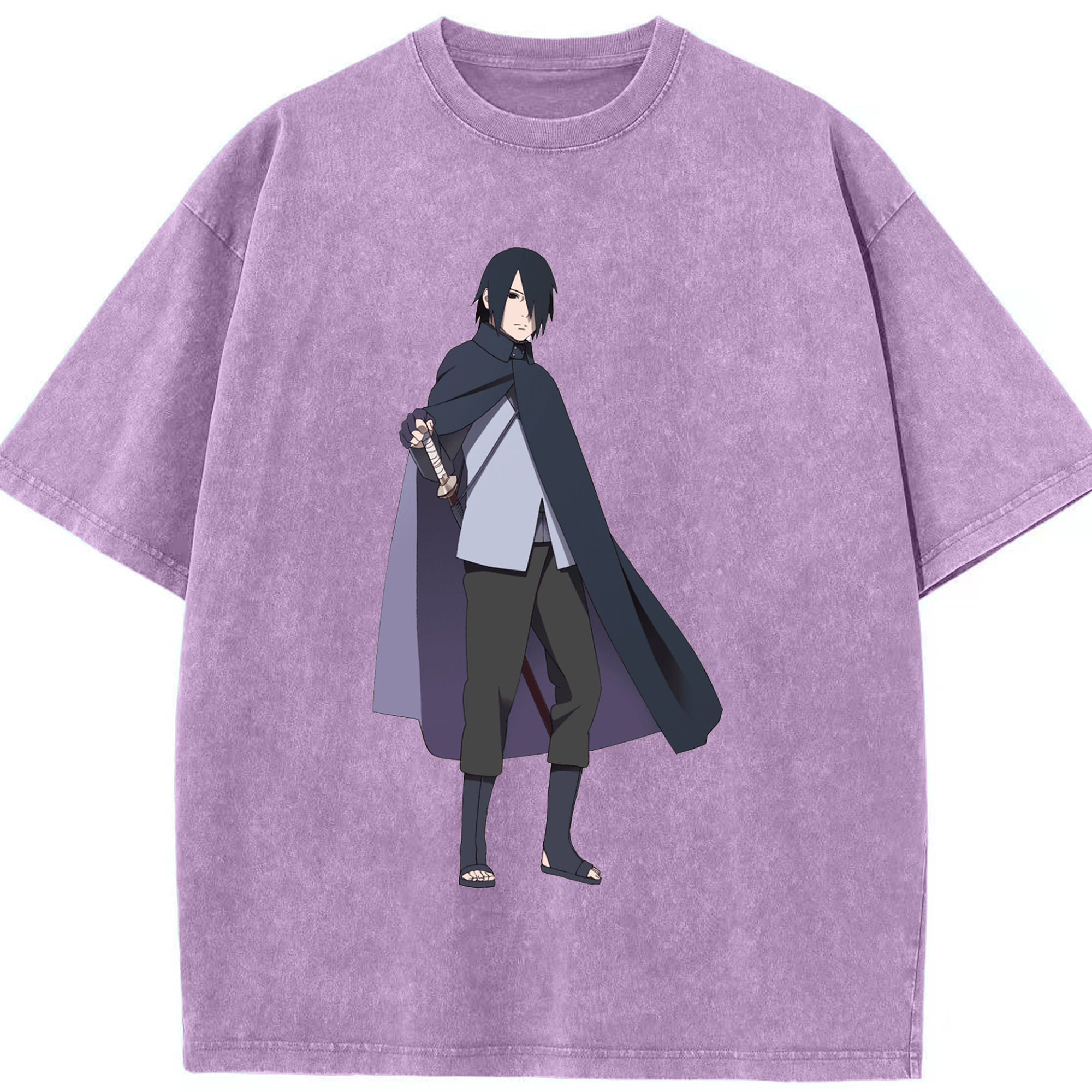 （画像用） NARUTO -ナルト- うちは サスケ Uchiha Sasuke 綿100% ヴィンテージ風 半袖Tシャツ（フロントプリント）