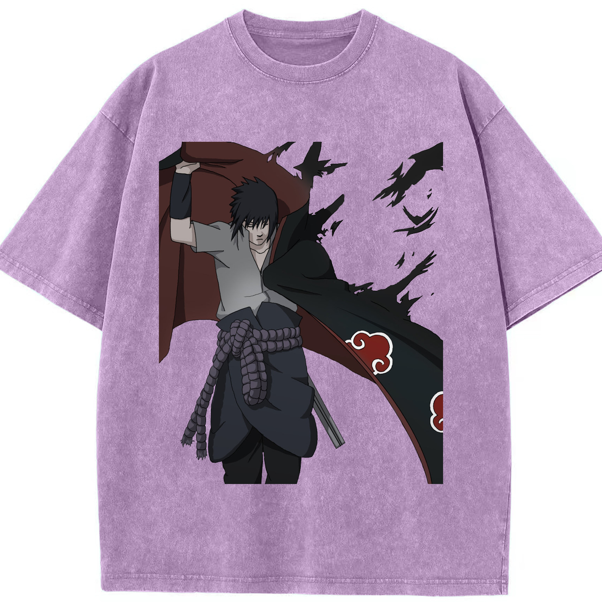 （画像用） NARUTO -ナルト- うちは サスケ Uchiha Sasuke 綿100% ヴィンテージ風 半袖Tシャツ（フロントプリント）