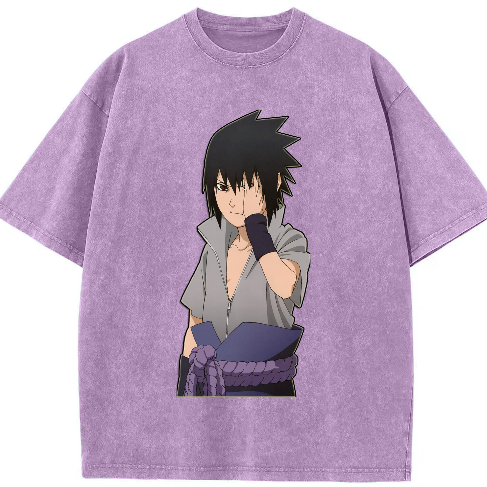 （画像用） NARUTO -ナルト- うちは サスケ Uchiha Sasuke 綿100% ヴィンテージ風 半袖Tシャツ（フロントプリント）