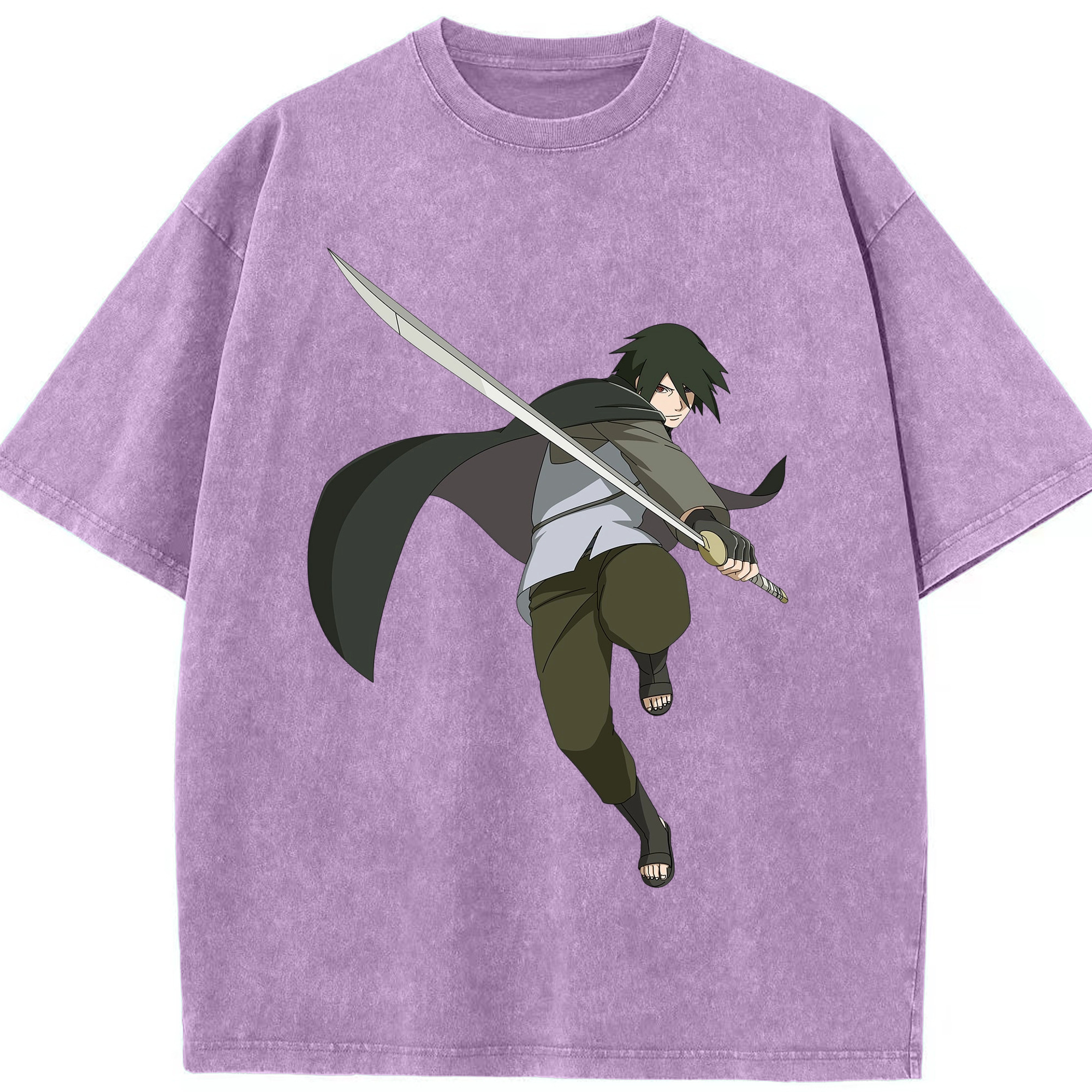 （画像用） NARUTO -ナルト- うちは サスケ Uchiha Sasuke 綿100% ヴィンテージ風 半袖Tシャツ（フロントプリント）