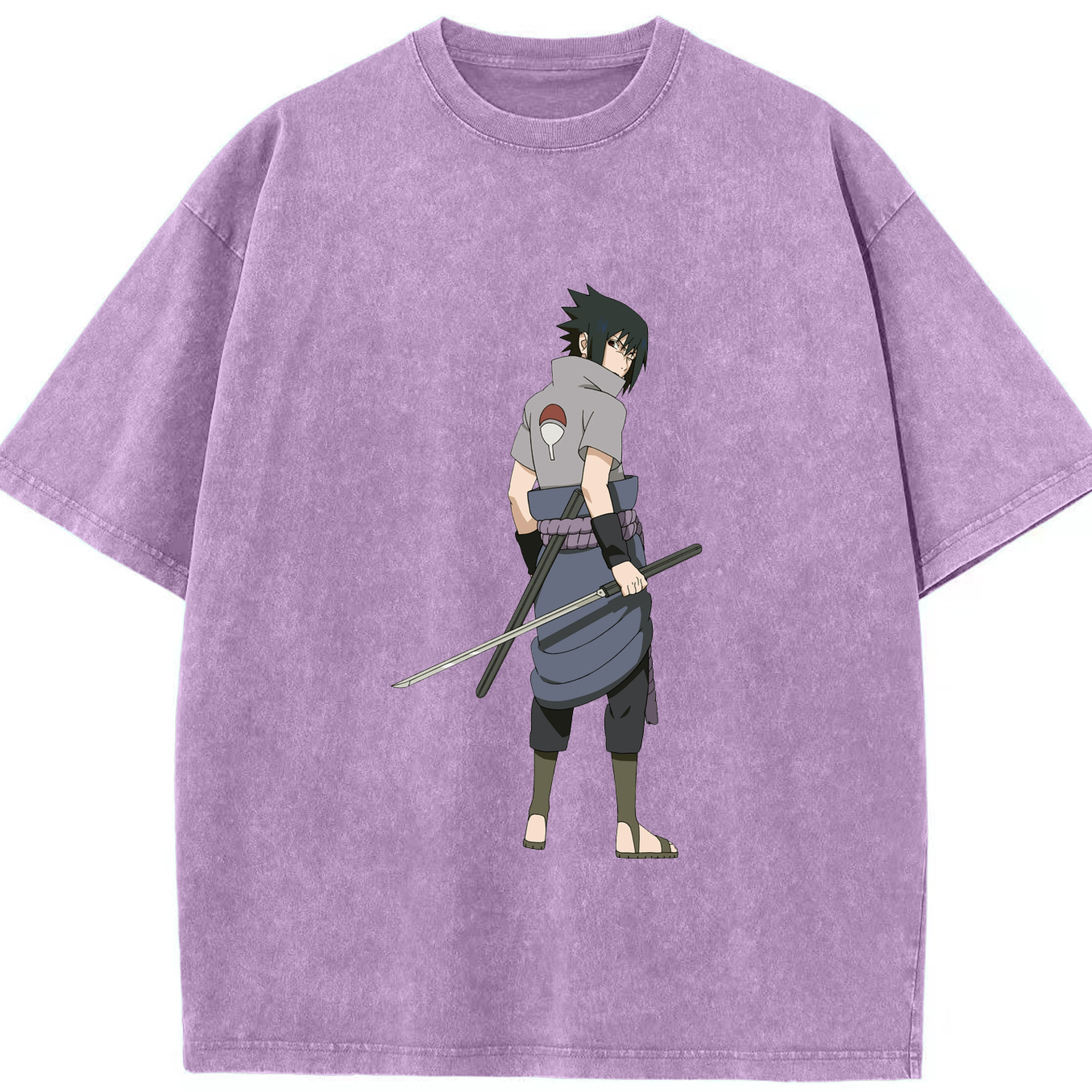 （画像用） NARUTO -ナルト- うちは サスケ Uchiha Sasuke 綿100% ヴィンテージ風 半袖Tシャツ（フロントプリント）