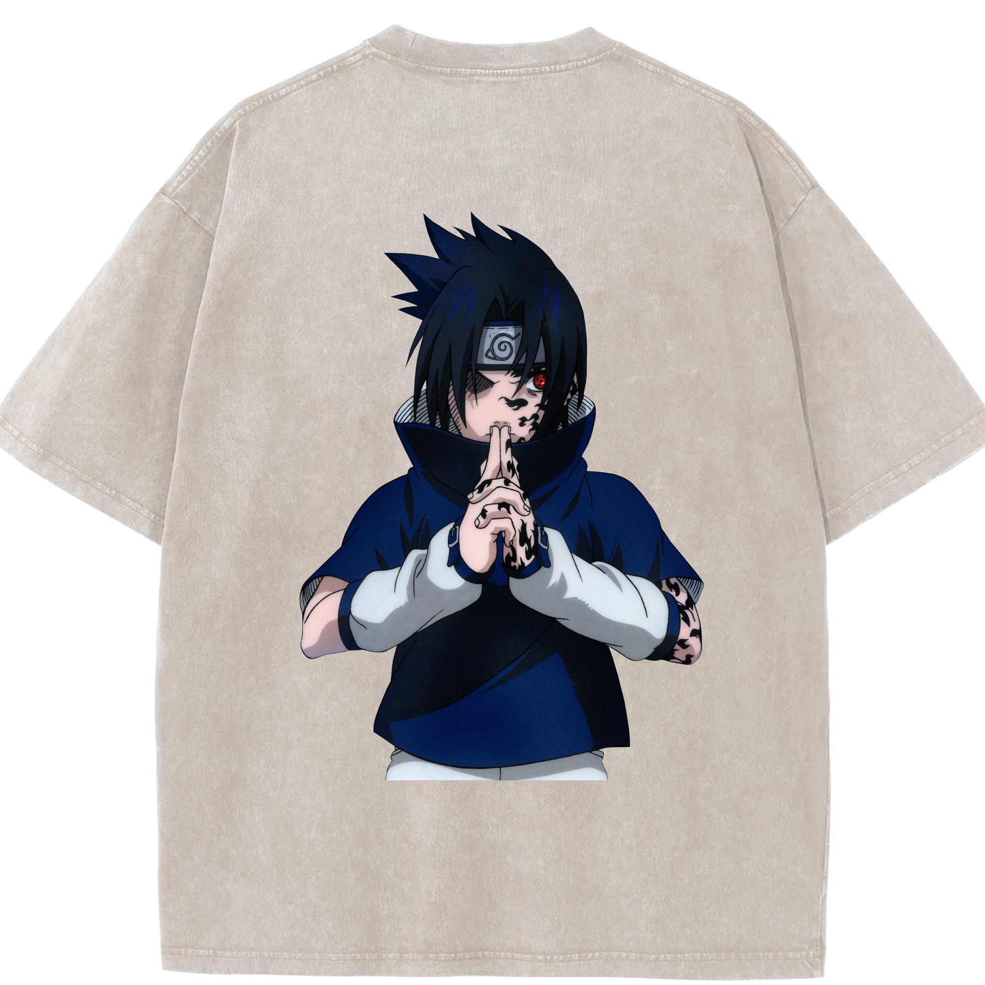 （画像用） NARUTO -ナルト- うちは サスケ Uchiha Sasuke 綿100% ヴィンテージ風 半袖Tシャツ（背面プリント）