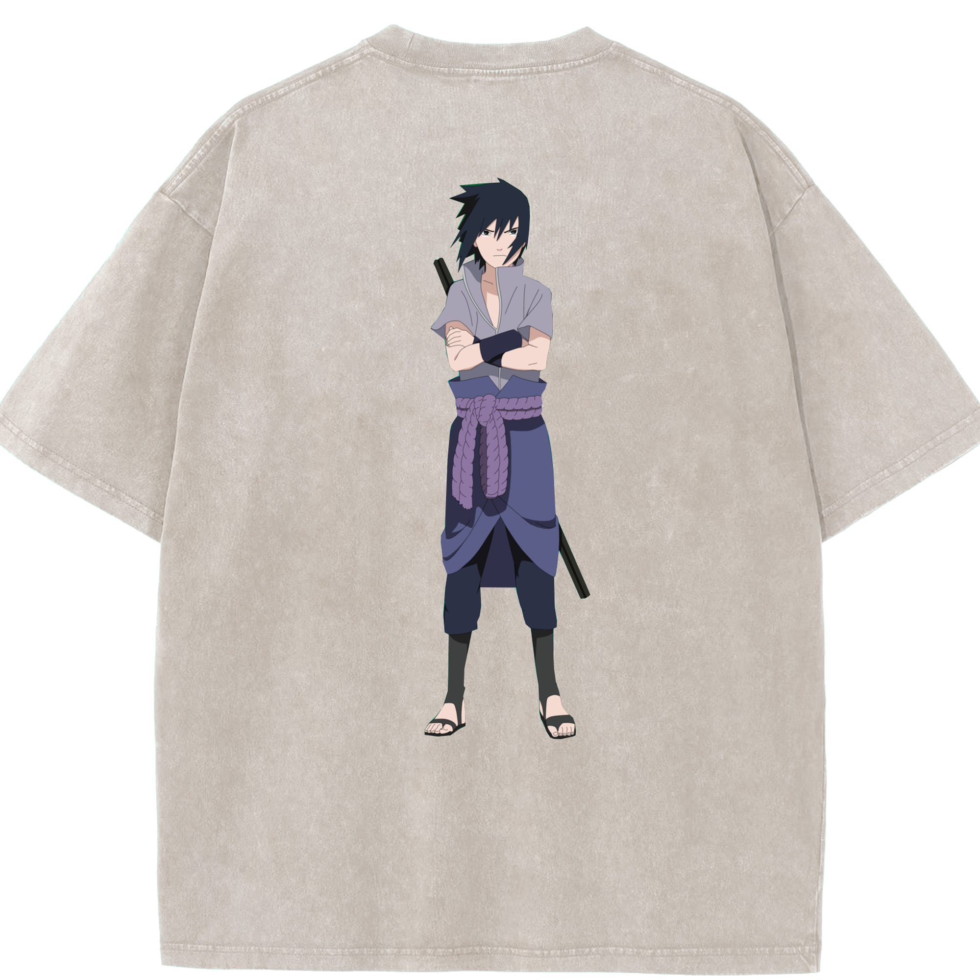（画像用） NARUTO -ナルト- うちは サスケ Uchiha Sasuke 綿100% ヴィンテージ風 半袖Tシャツ（背面プリント）