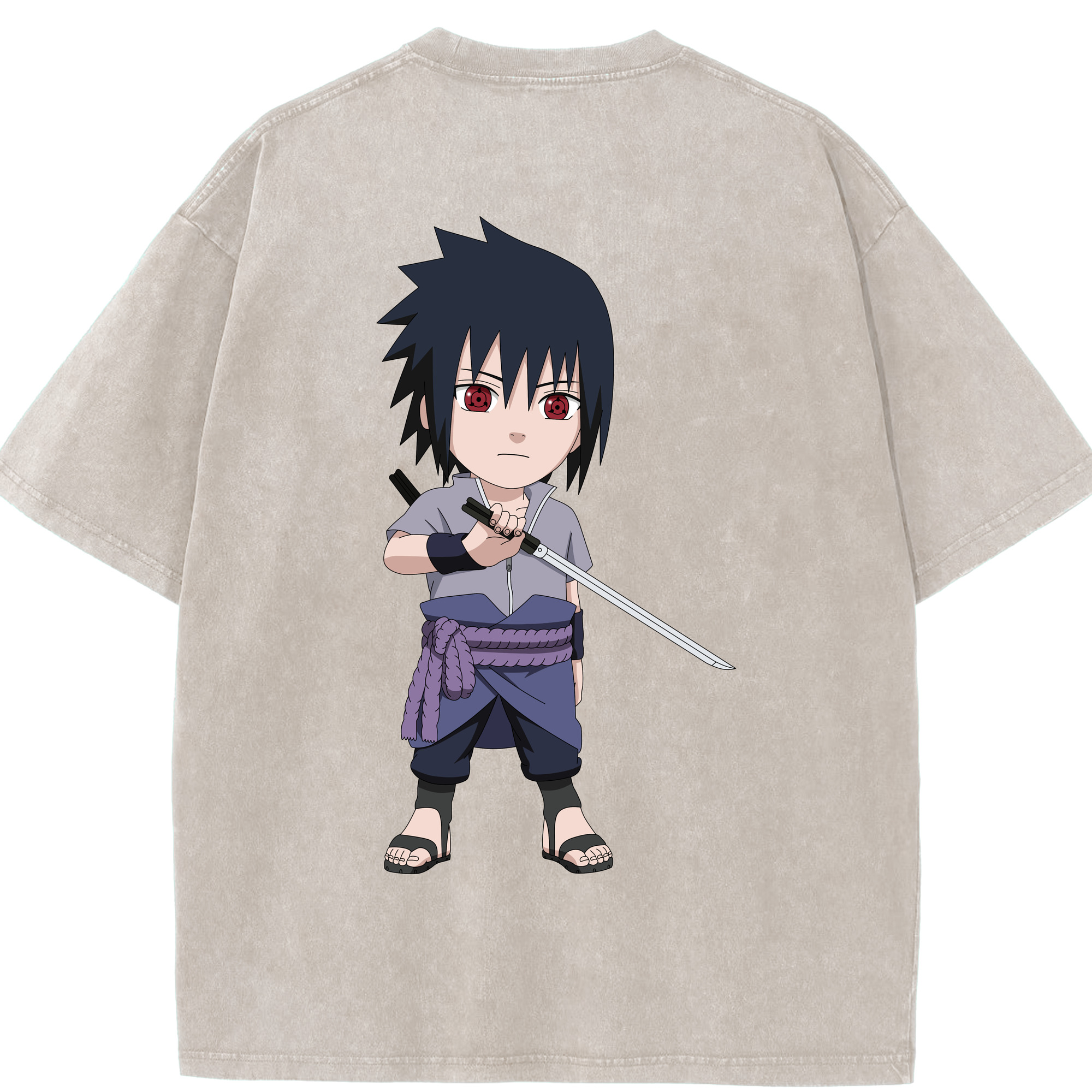 （画像用） NARUTO -ナルト- うちは サスケ Uchiha Sasuke 綿100% ヴィンテージ風 半袖Tシャツ（背面プリント）