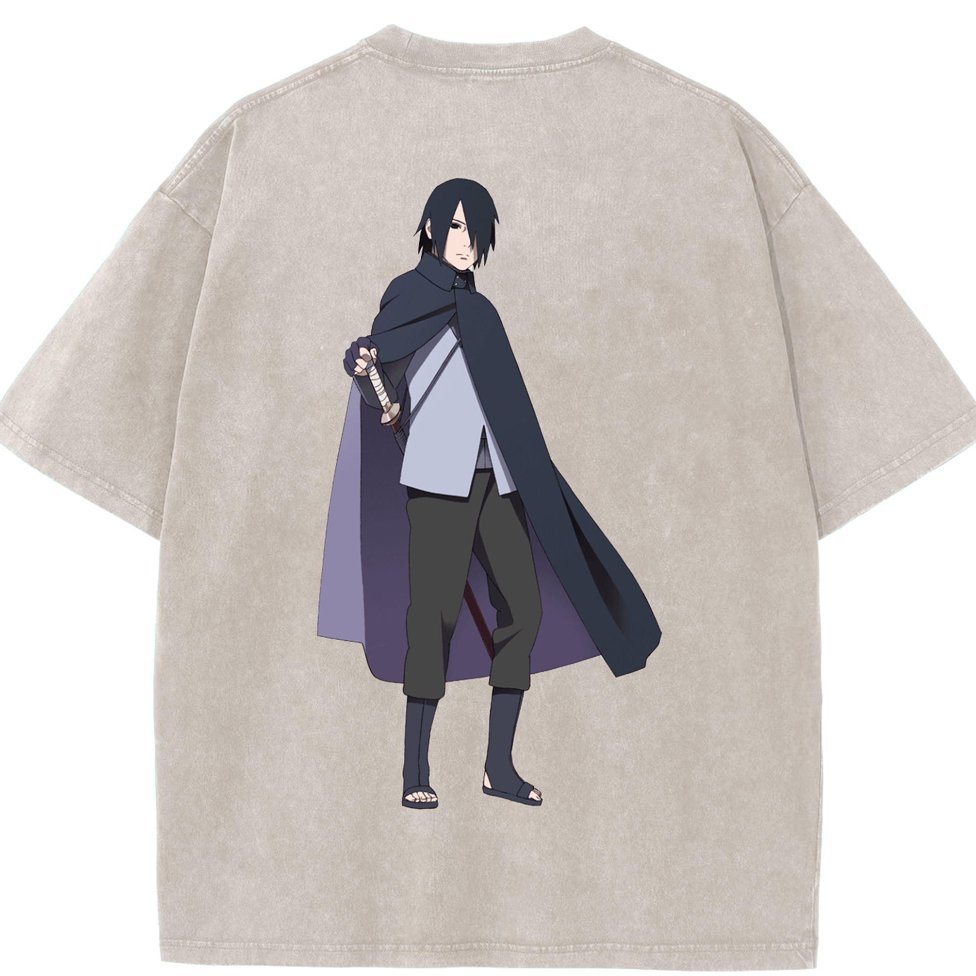 （画像用） NARUTO -ナルト- うちは サスケ Uchiha Sasuke 綿100% ヴィンテージ風 半袖Tシャツ（背面プリント）