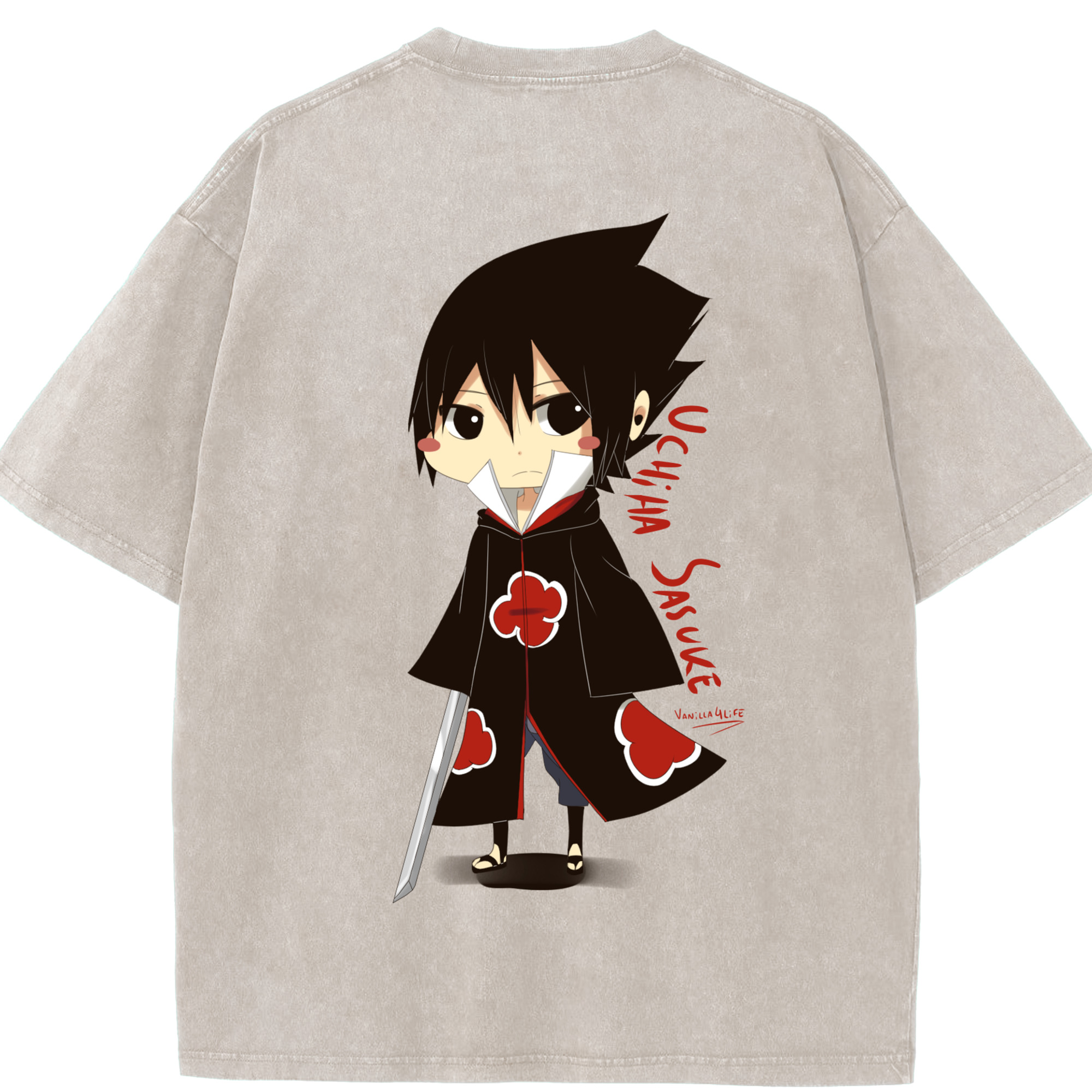 （画像用） NARUTO -ナルト- うちは サスケ Uchiha Sasuke 綿100% ヴィンテージ風 半袖Tシャツ（背面プリント）