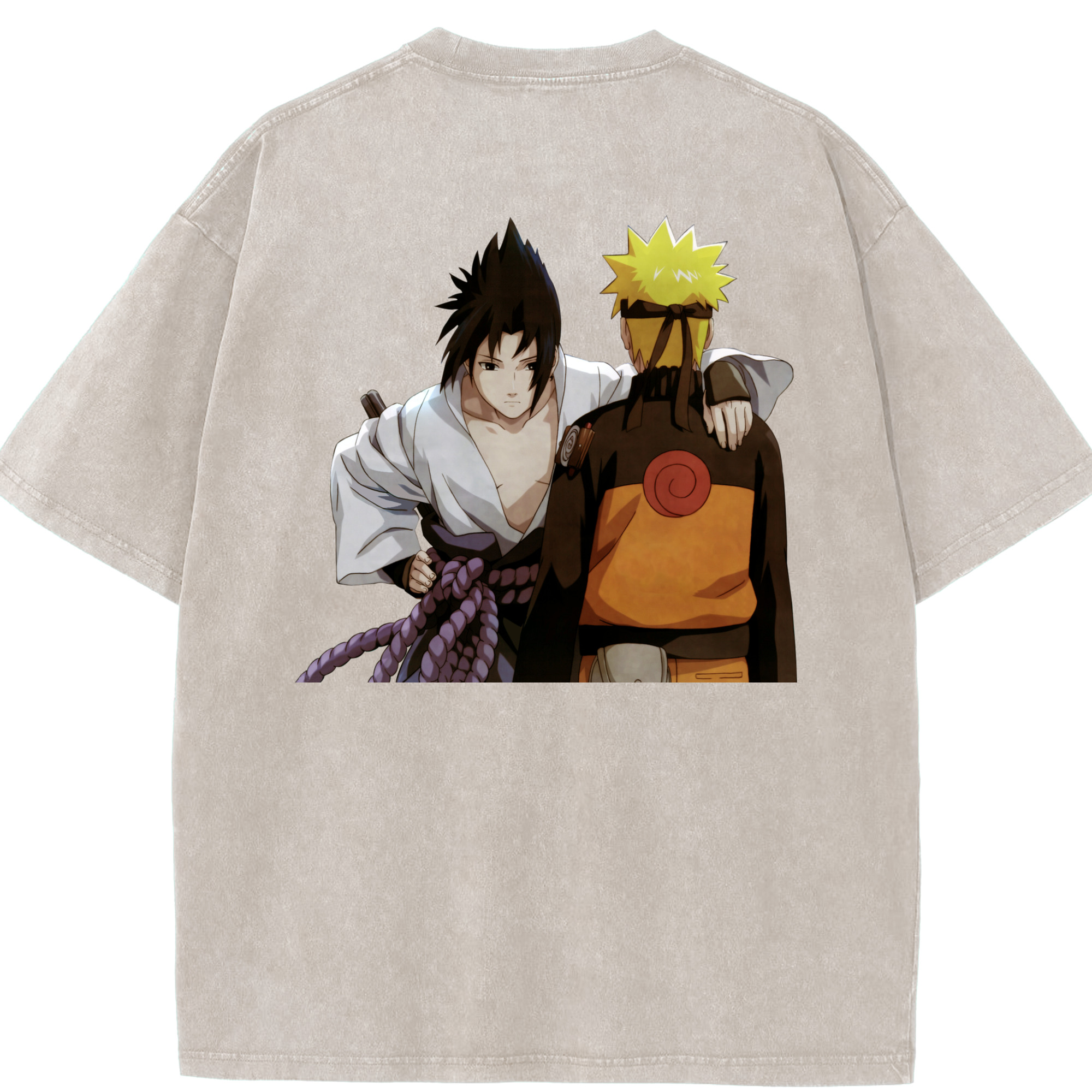 （画像用） NARUTO -ナルト- うちは サスケ Uchiha Sasuke 綿100% ヴィンテージ風 半袖Tシャツ（背面プリント）
