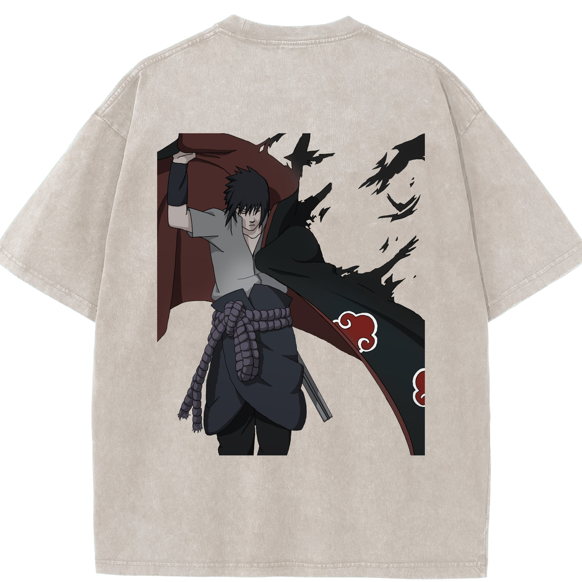 （画像用） NARUTO -ナルト- うちは サスケ Uchiha Sasuke 綿100% ヴィンテージ風 半袖Tシャツ（背面プリント）