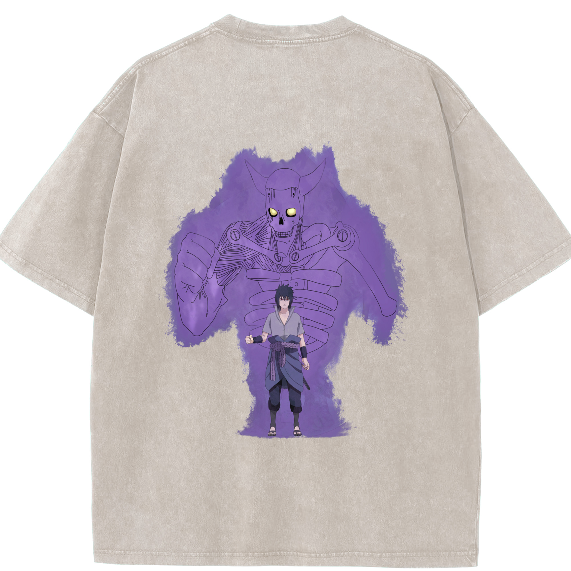 （画像用） NARUTO -ナルト- うちは サスケ Uchiha Sasuke 綿100% ヴィンテージ風 半袖Tシャツ（背面プリント）