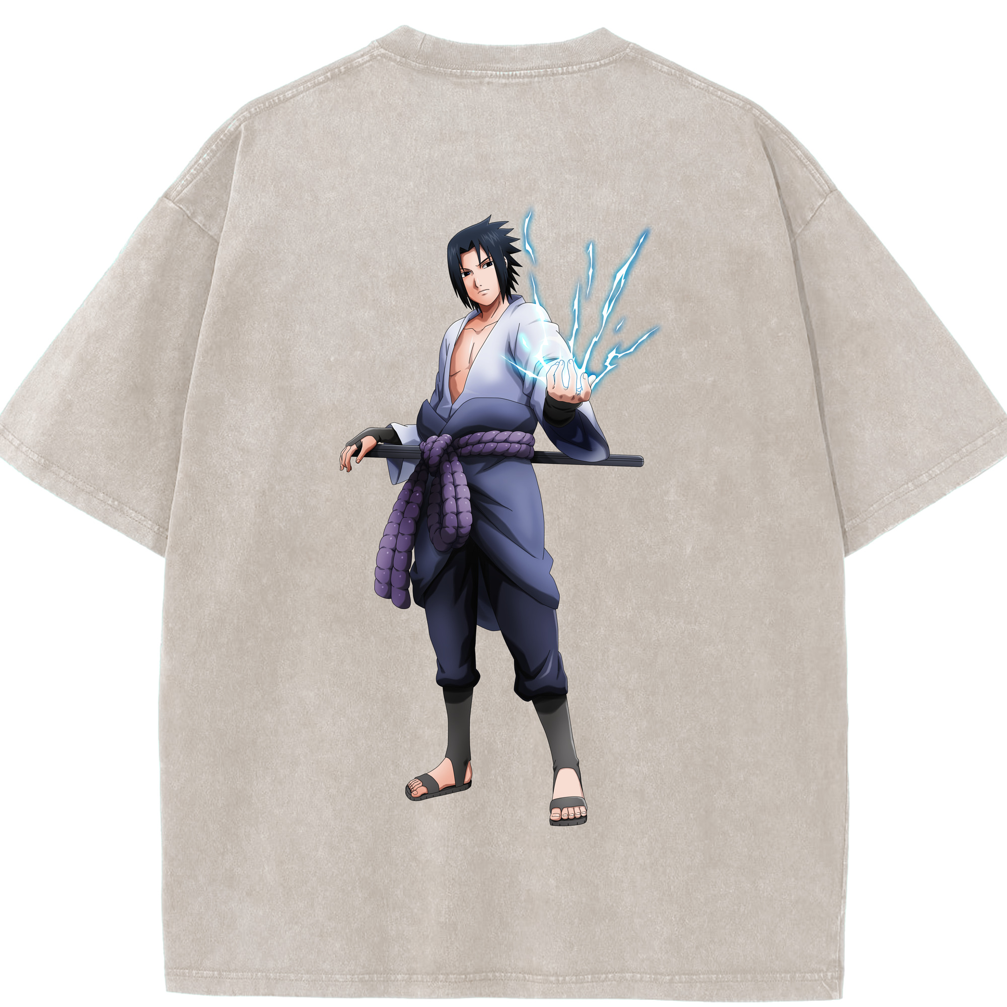 （画像用） NARUTO -ナルト- うちは サスケ Uchiha Sasuke 綿100% ヴィンテージ風 半袖Tシャツ（背面プリント）