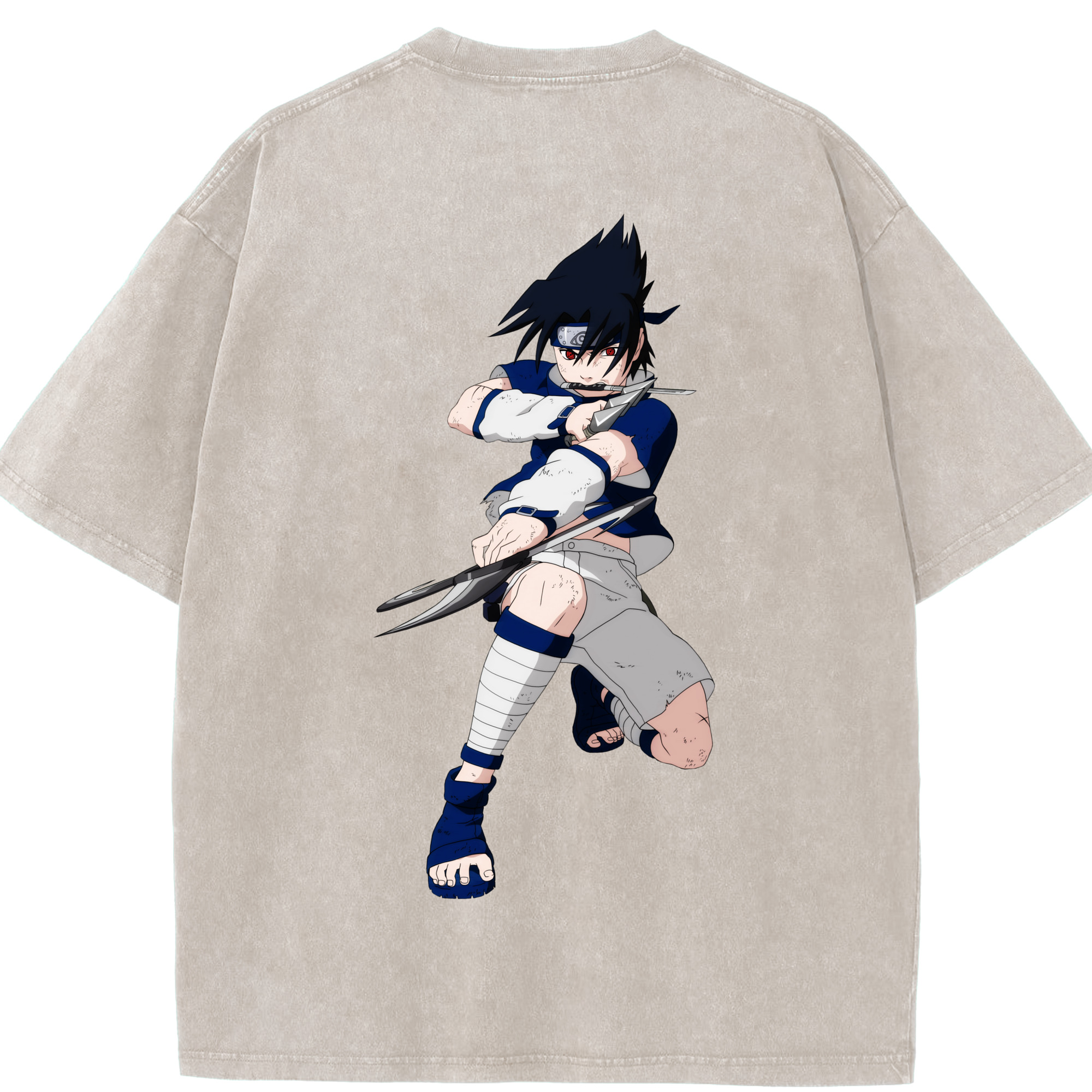 （画像用） NARUTO -ナルト- うちは サスケ Uchiha Sasuke 綿100% ヴィンテージ風 半袖Tシャツ（背面プリント）