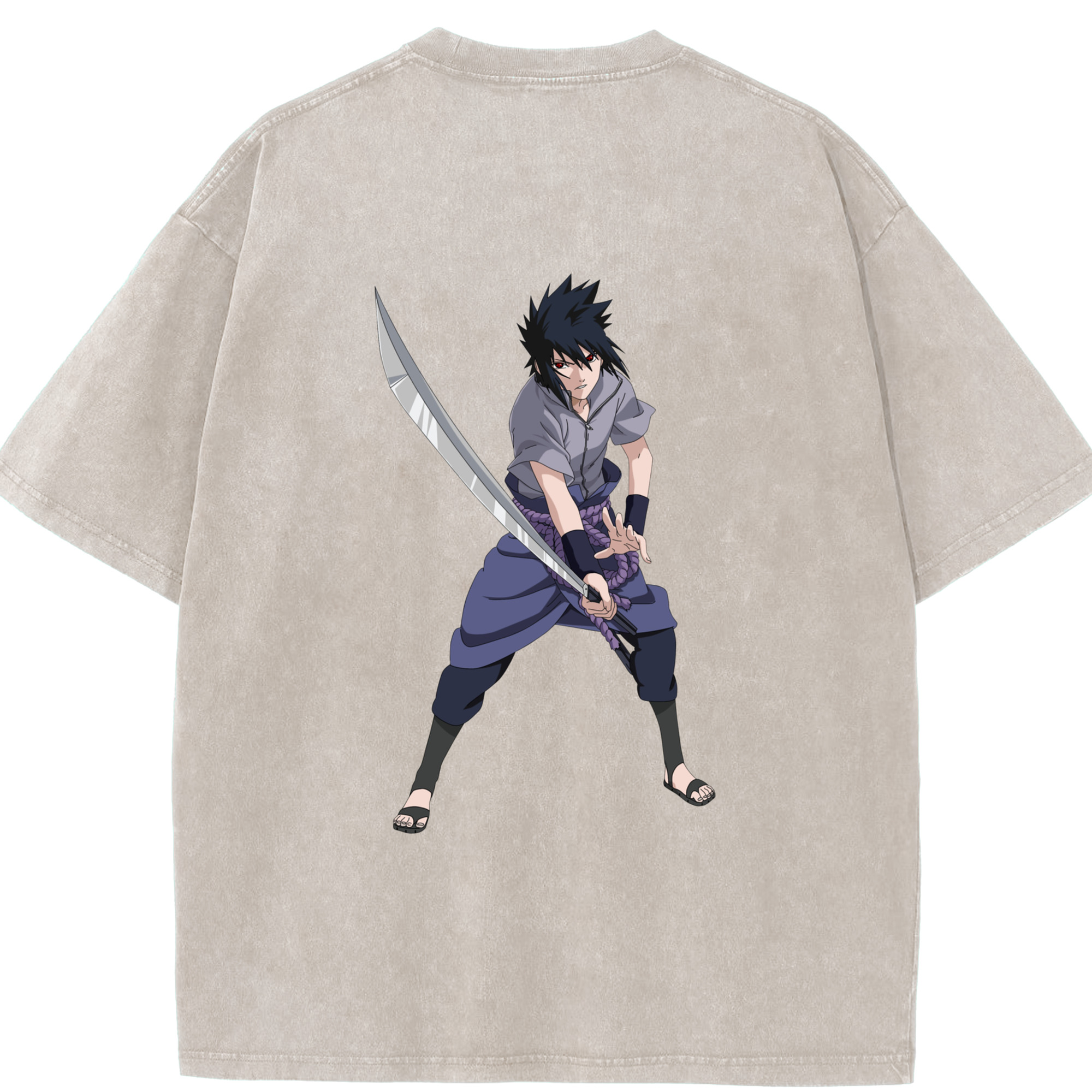 （画像用） NARUTO -ナルト- うちは サスケ Uchiha Sasuke 綿100% ヴィンテージ風 半袖Tシャツ（背面プリント）