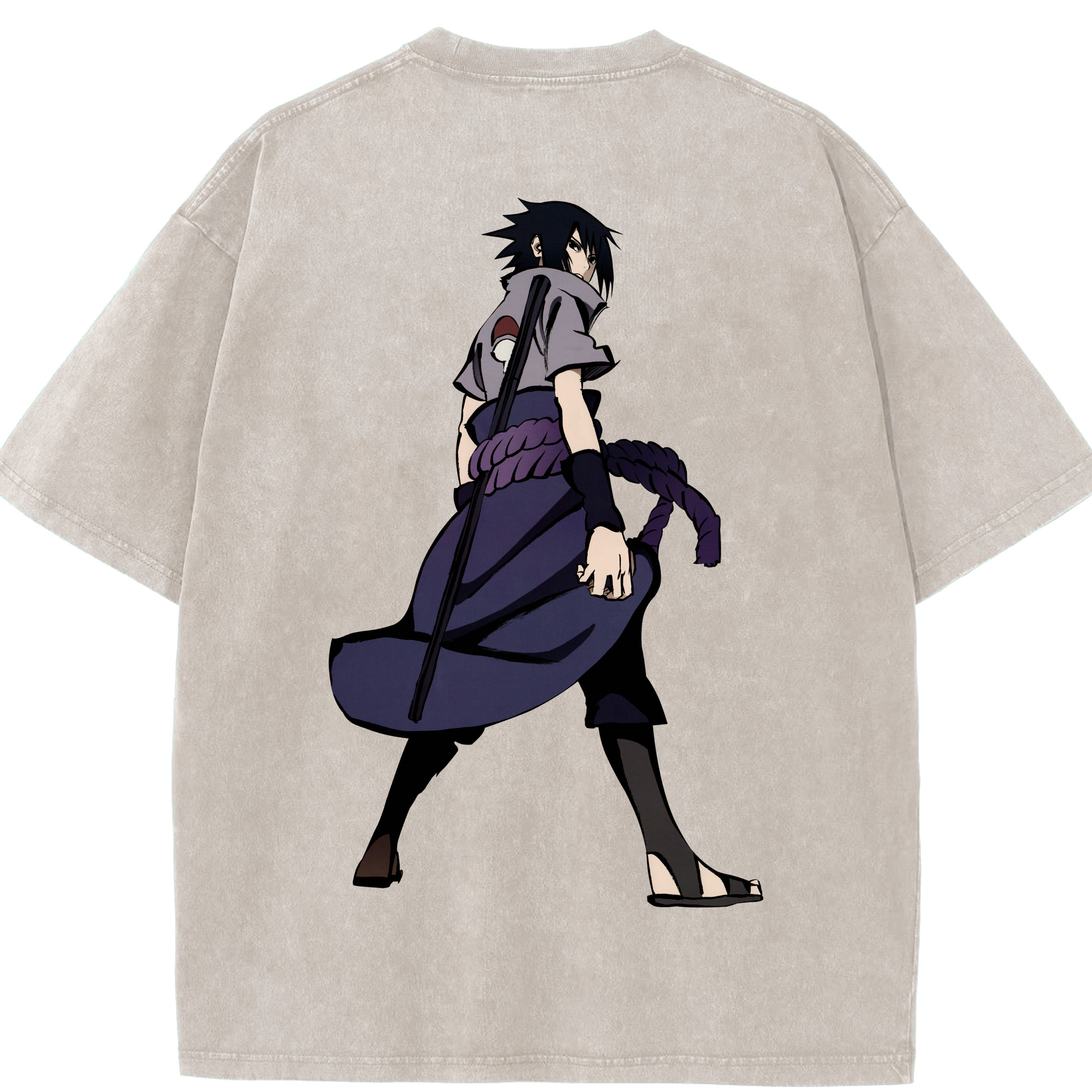（画像用） NARUTO -ナルト- うちは サスケ Uchiha Sasuke 綿100% ヴィンテージ風 半袖Tシャツ（背面プリント）