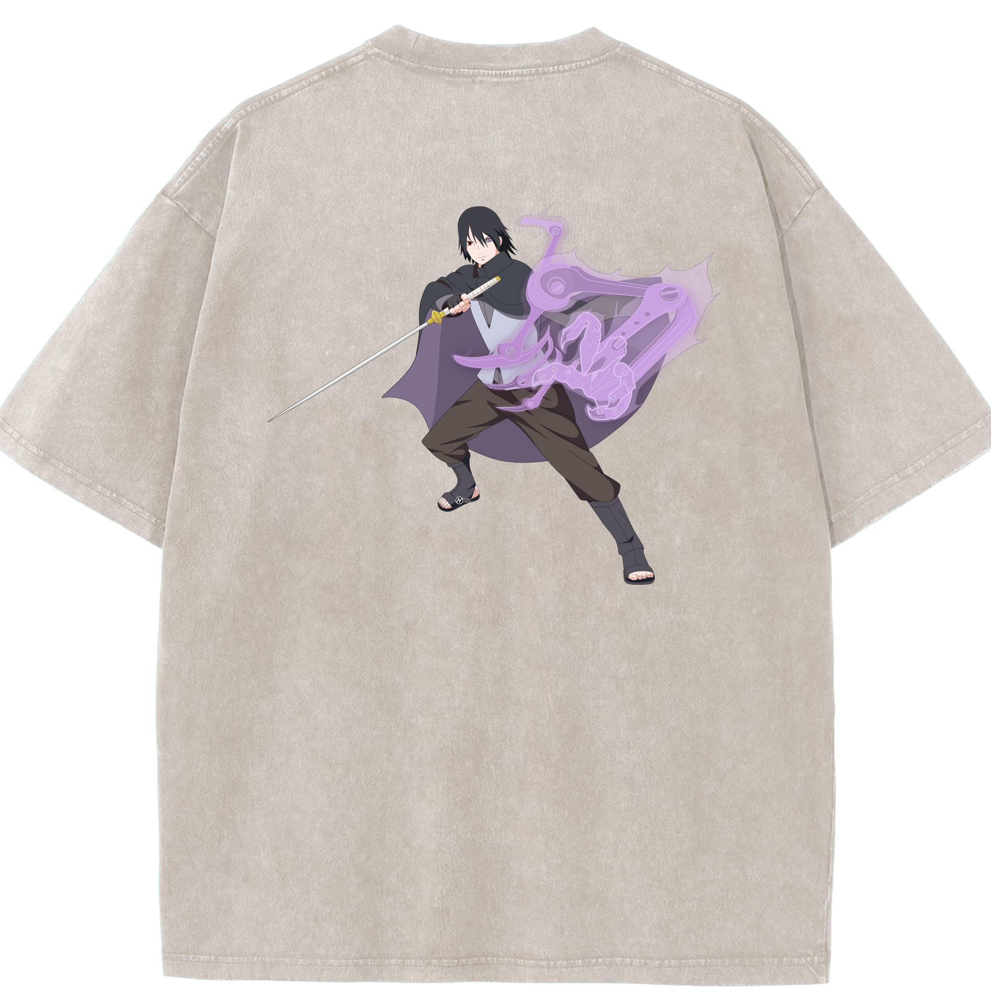 （画像用） NARUTO -ナルト- うちは サスケ Uchiha Sasuke 綿100% ヴィンテージ風 半袖Tシャツ（背面プリント）