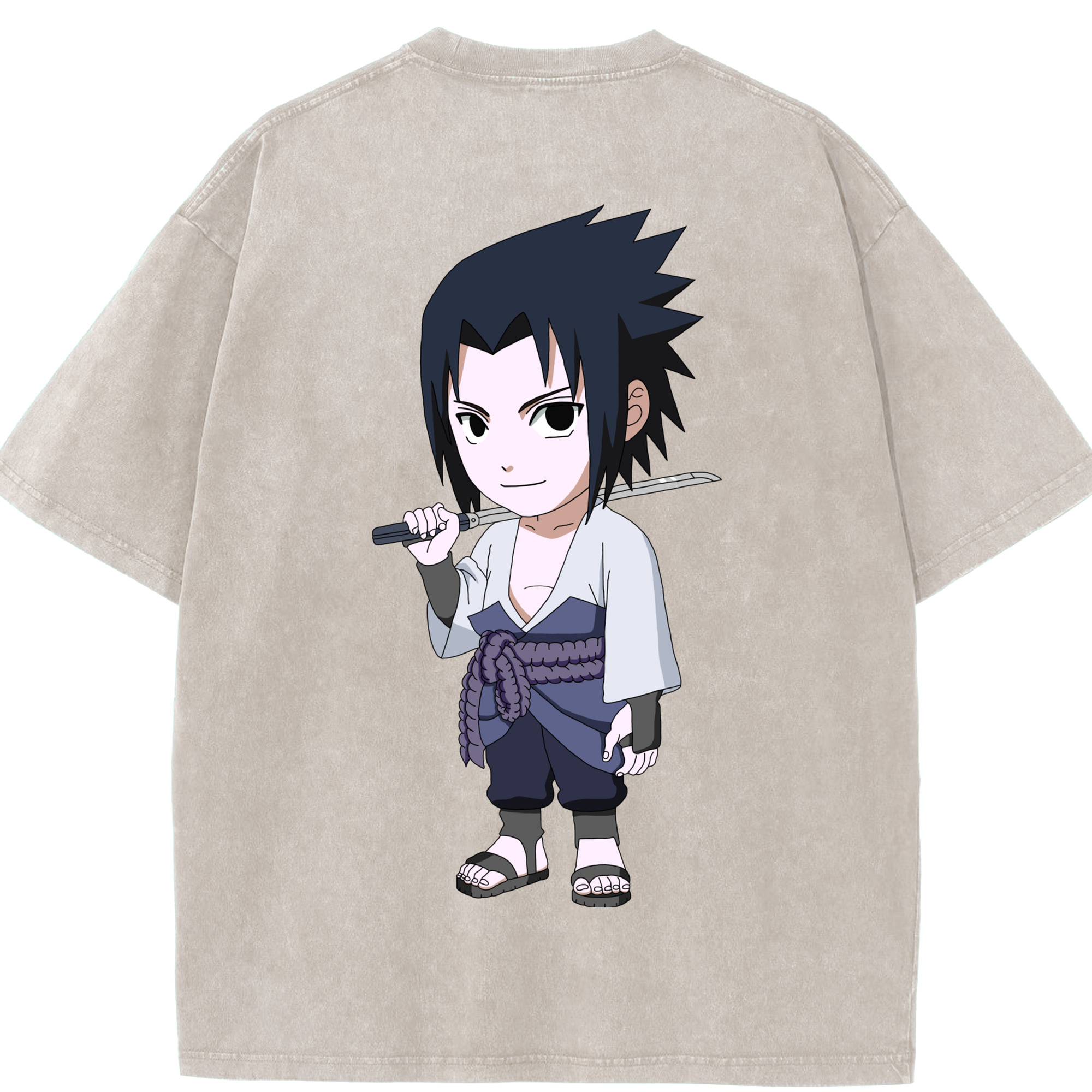 （画像用） NARUTO -ナルト- うちは サスケ Uchiha Sasuke 綿100% ヴィンテージ風 半袖Tシャツ（背面プリント）