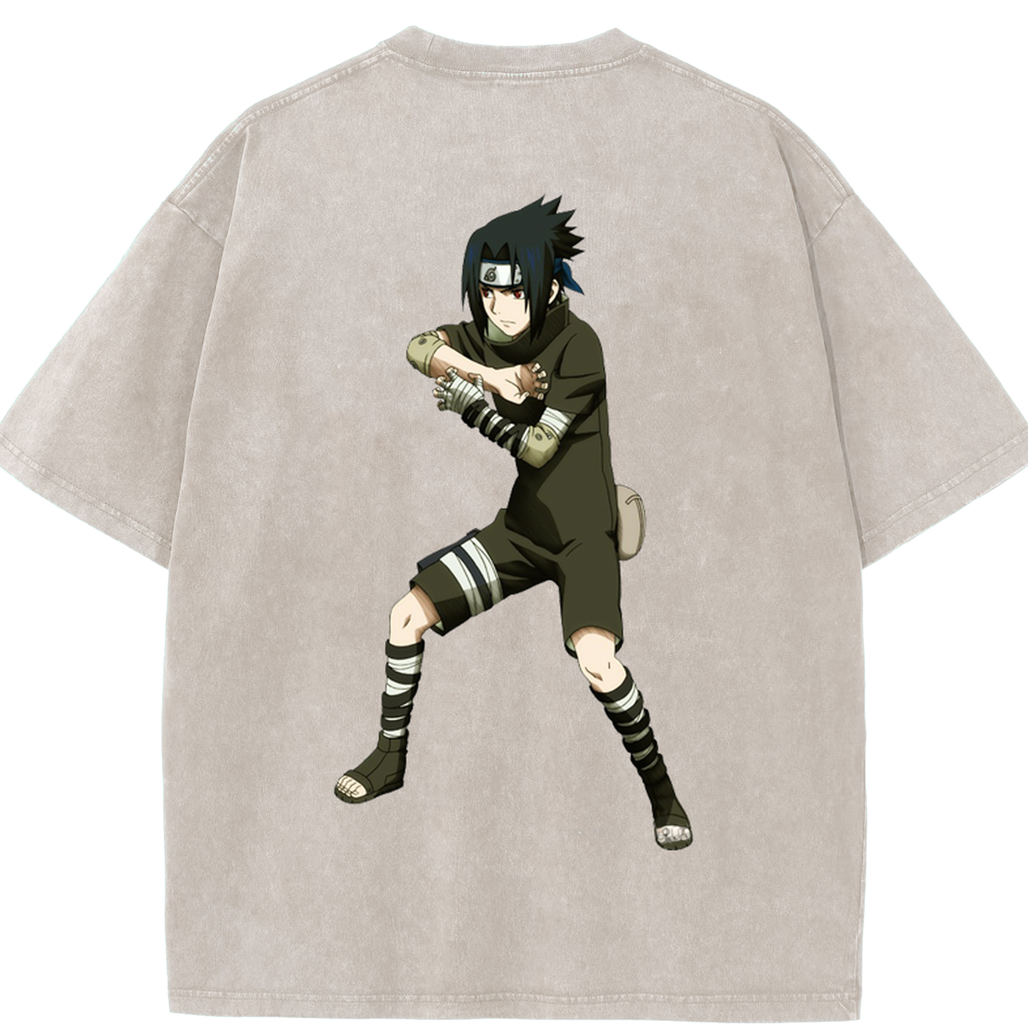 （画像用） NARUTO -ナルト- うちは サスケ Uchiha Sasuke 綿100% ヴィンテージ風 半袖Tシャツ（背面プリント）
