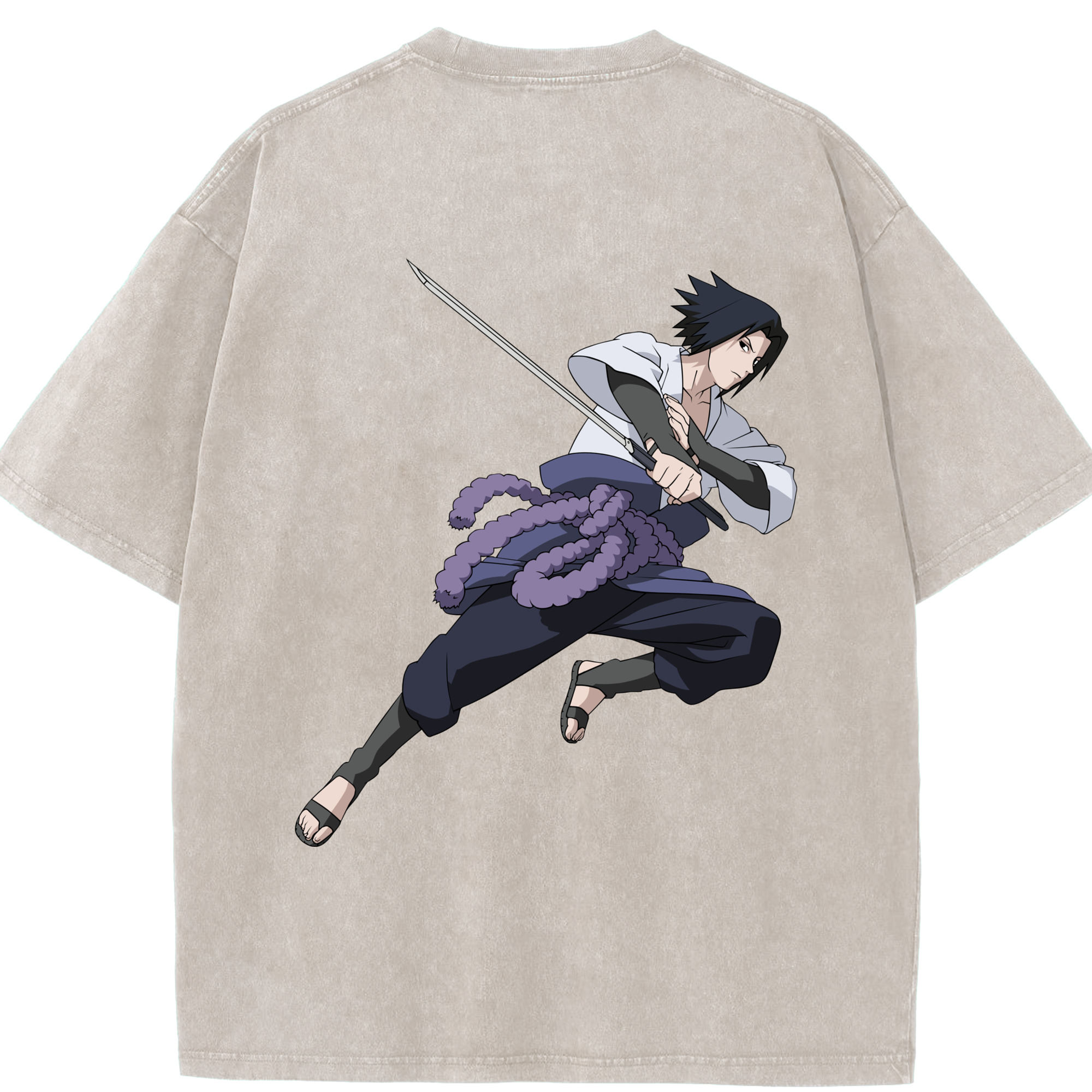 （画像用） NARUTO -ナルト- うちは サスケ Uchiha Sasuke 綿100% ヴィンテージ風 半袖Tシャツ（背面プリント）