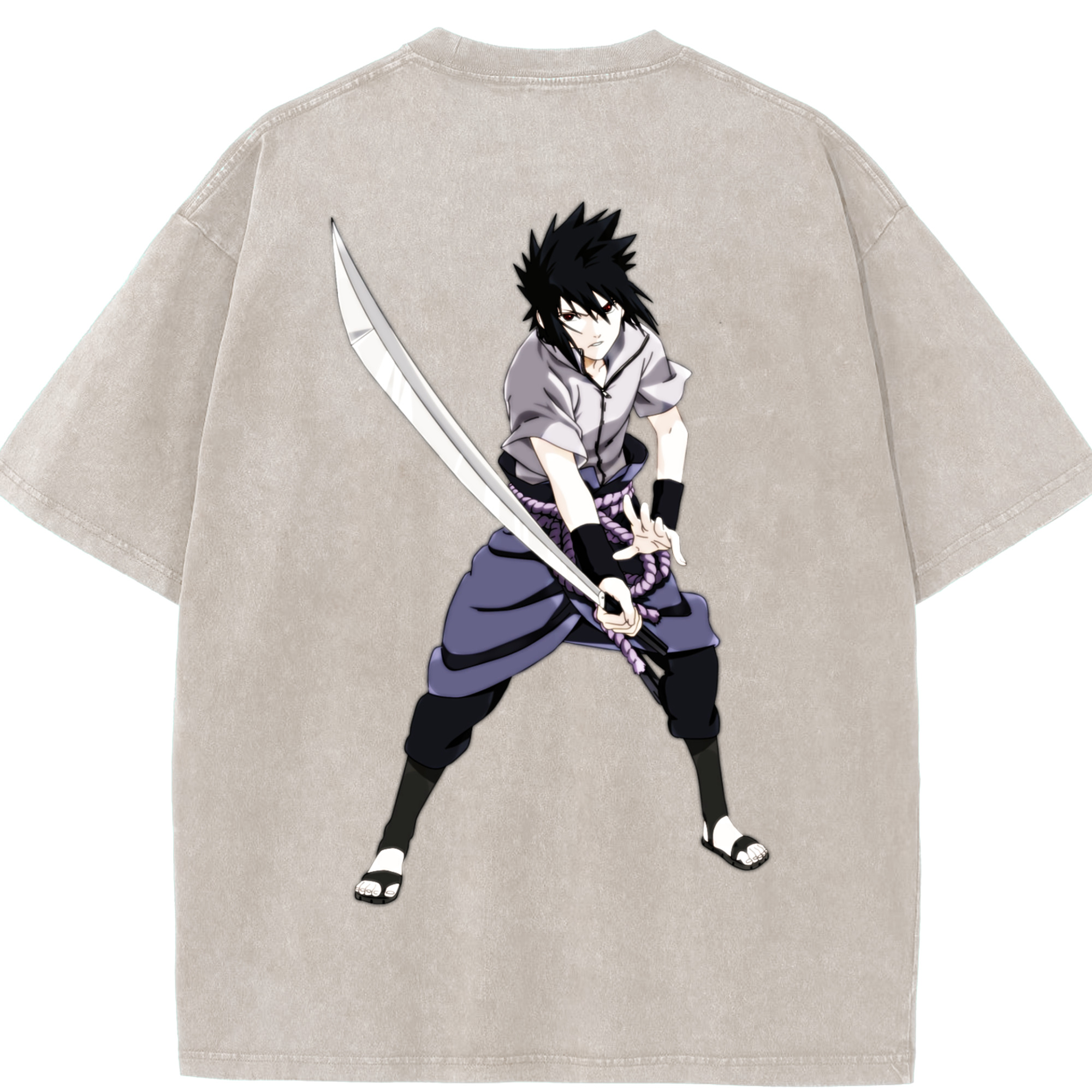 （画像用） NARUTO -ナルト- うちは サスケ Uchiha Sasuke 綿100% ヴィンテージ風 半袖Tシャツ（背面プリント）