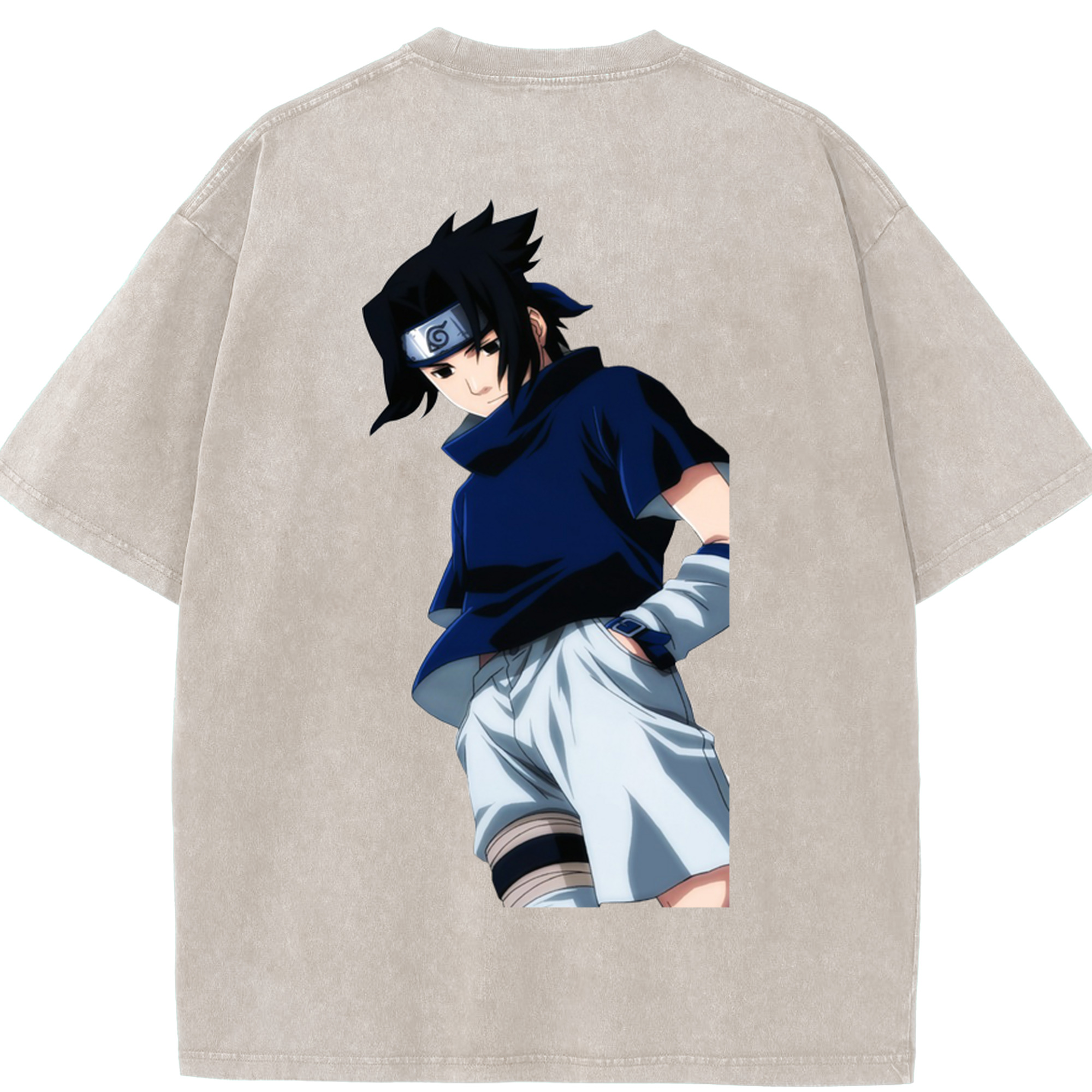 （画像用） NARUTO -ナルト- うちは サスケ Uchiha Sasuke 綿100% ヴィンテージ風 半袖Tシャツ（背面プリント）