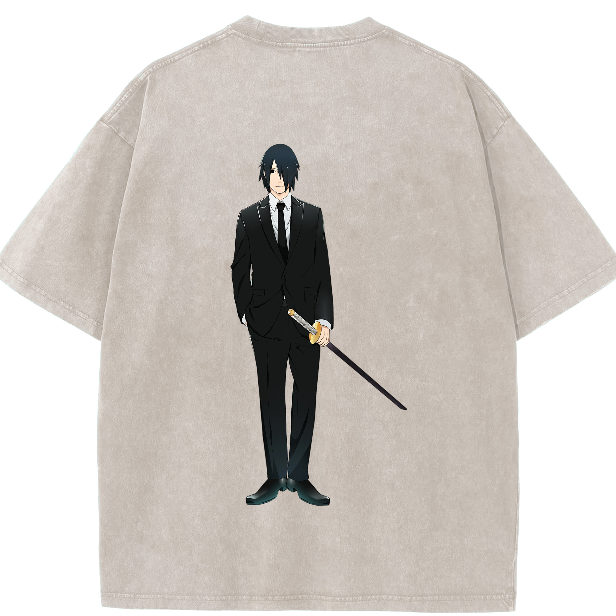（画像用） NARUTO -ナルト- うちは サスケ Uchiha Sasuke 綿100% ヴィンテージ風 半袖Tシャツ（背面プリント）