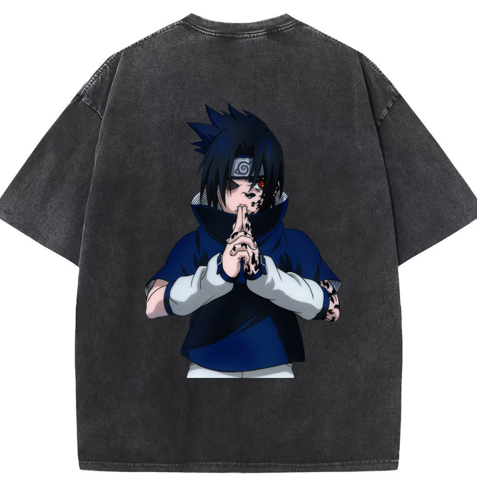 （画像用） NARUTO -ナルト- うちは サスケ Uchiha Sasuke 綿100% ヴィンテージ風 半袖Tシャツ（背面プリント）