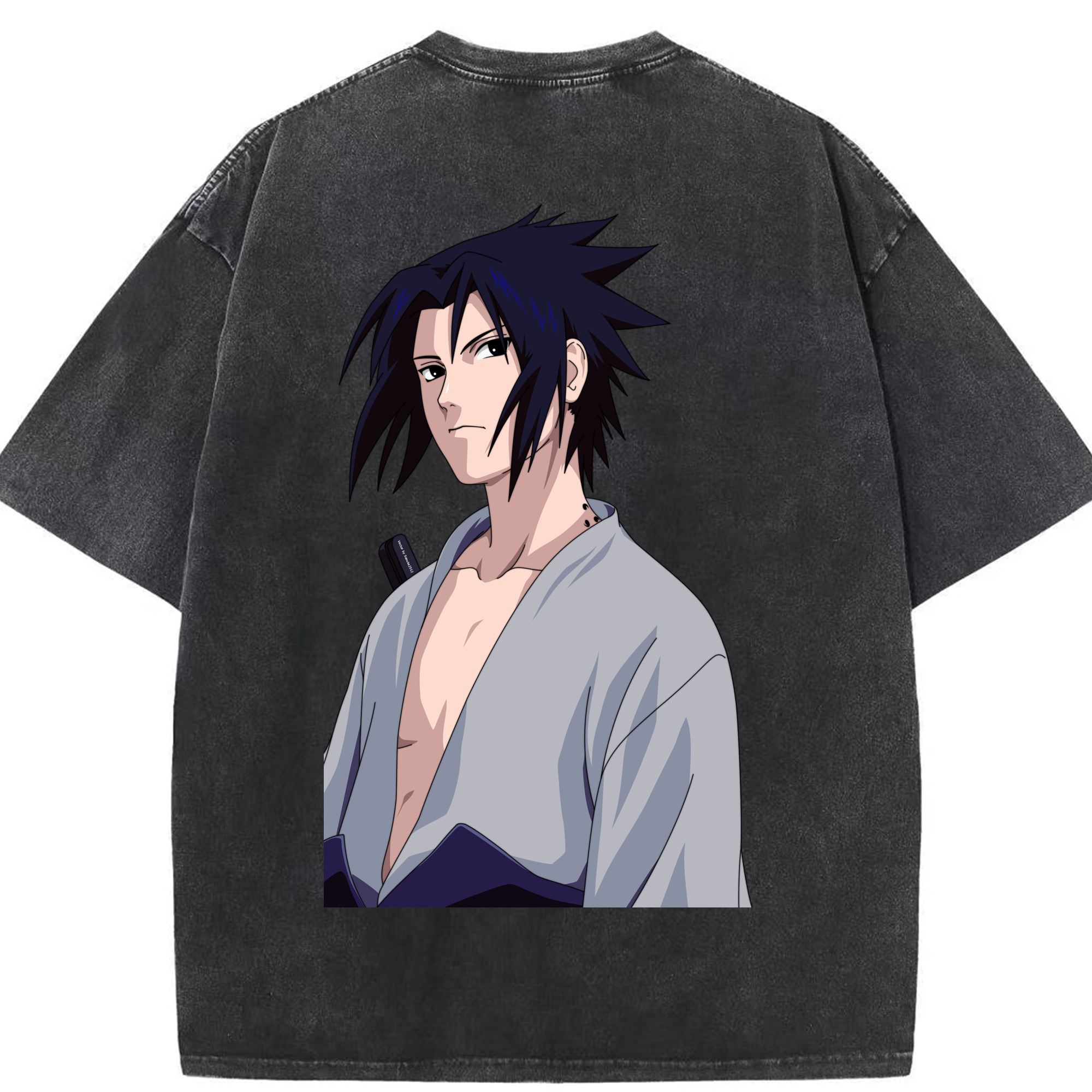 （画像用） NARUTO -ナルト- うちは サスケ Uchiha Sasuke 綿100% ヴィンテージ風 半袖Tシャツ（背面プリント）