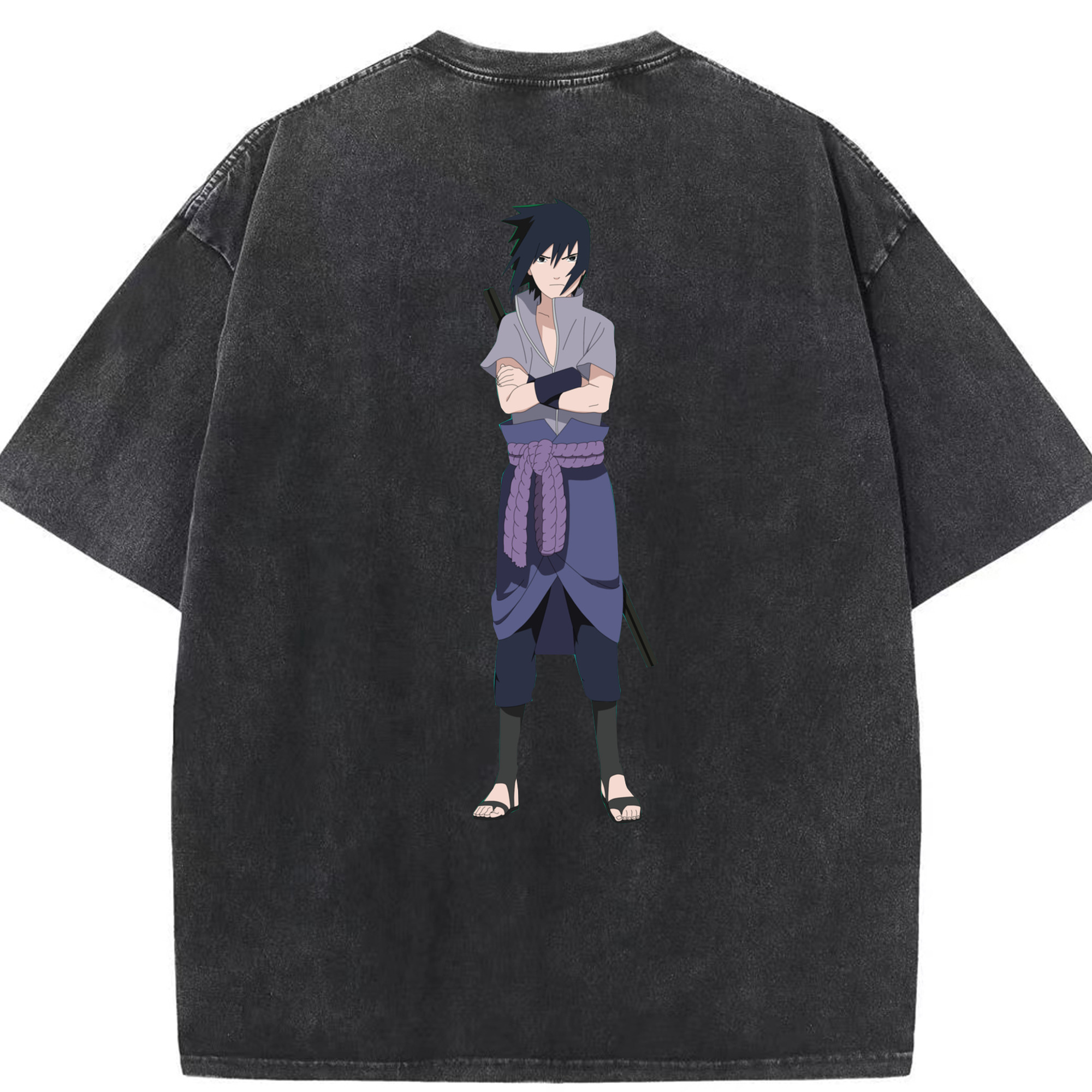 （画像用） NARUTO -ナルト- うちは サスケ Uchiha Sasuke 綿100% ヴィンテージ風 半袖Tシャツ（背面プリント）