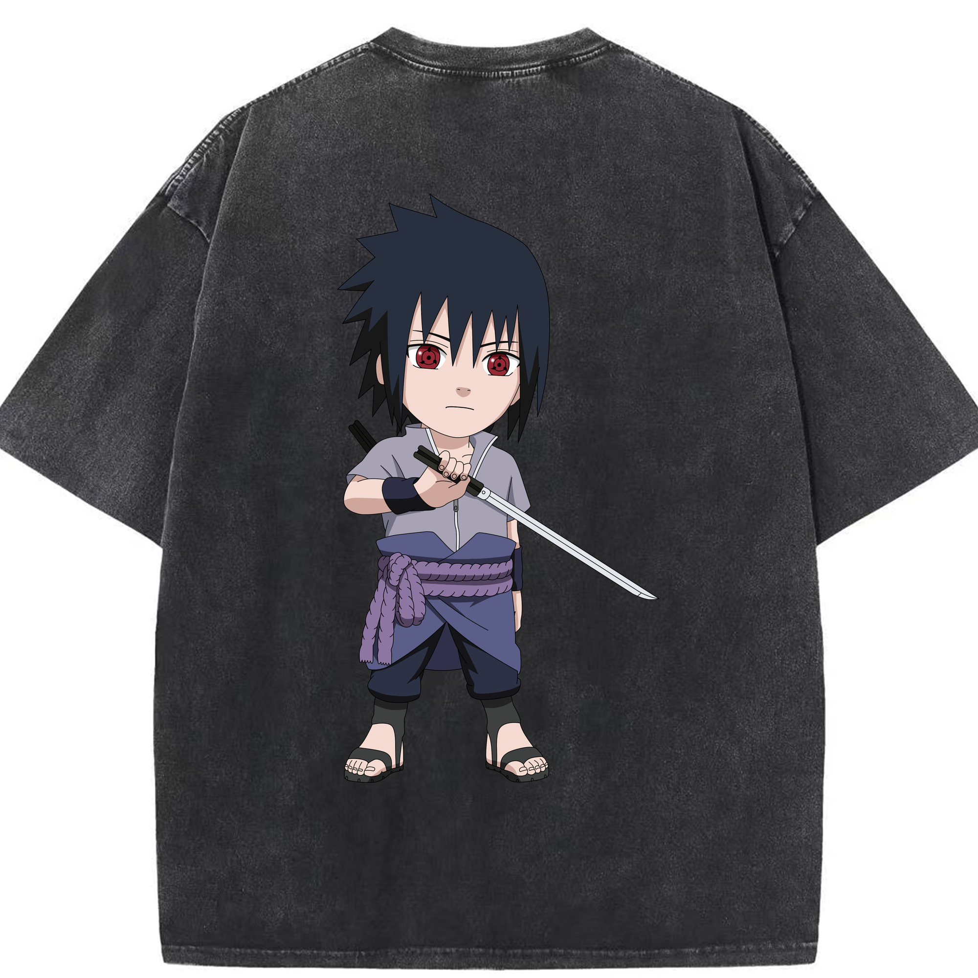 （画像用） NARUTO -ナルト- うちは サスケ Uchiha Sasuke 綿100% ヴィンテージ風 半袖Tシャツ（背面プリント）
