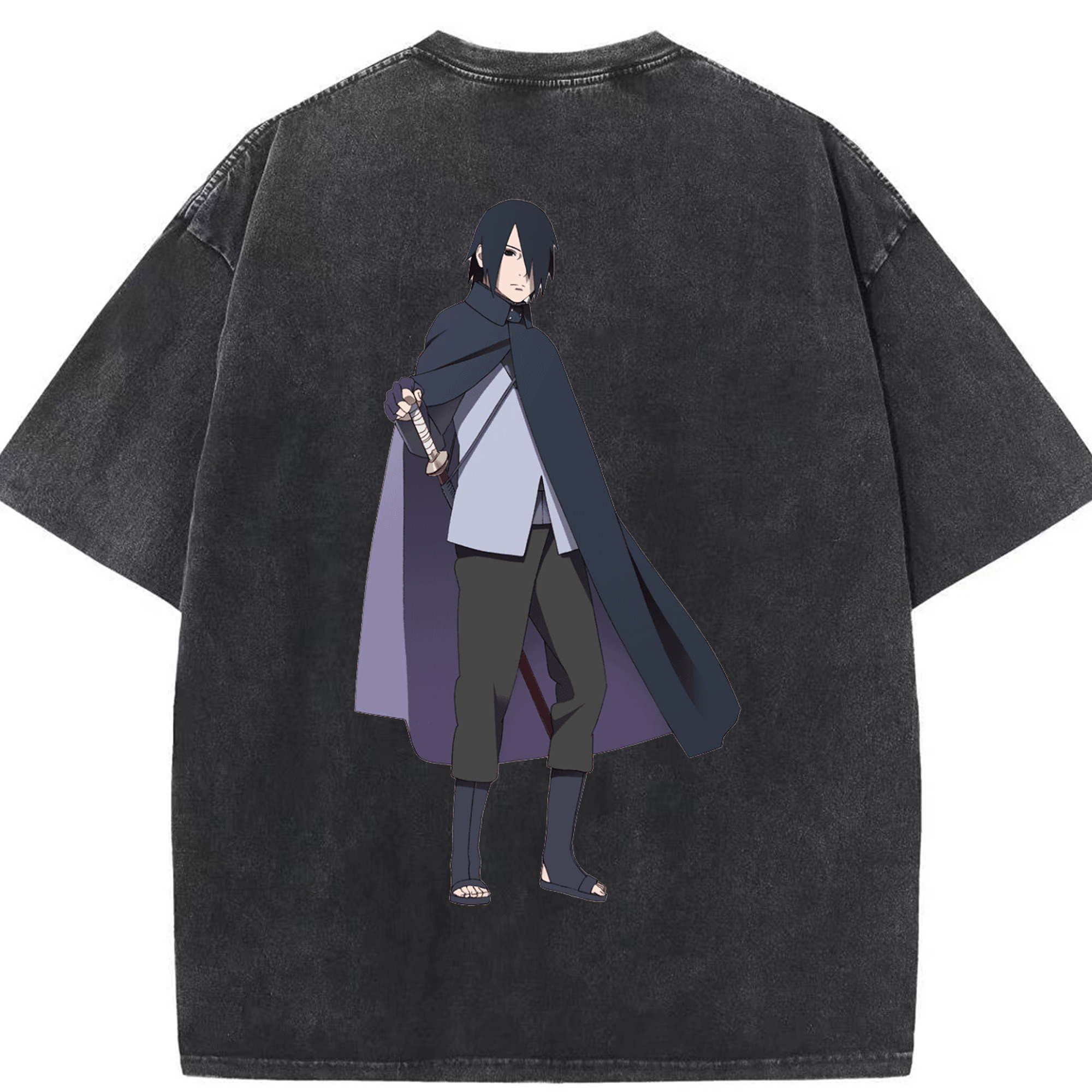 （画像用） NARUTO -ナルト- うちは サスケ Uchiha Sasuke 綿100% ヴィンテージ風 半袖Tシャツ（背面プリント）