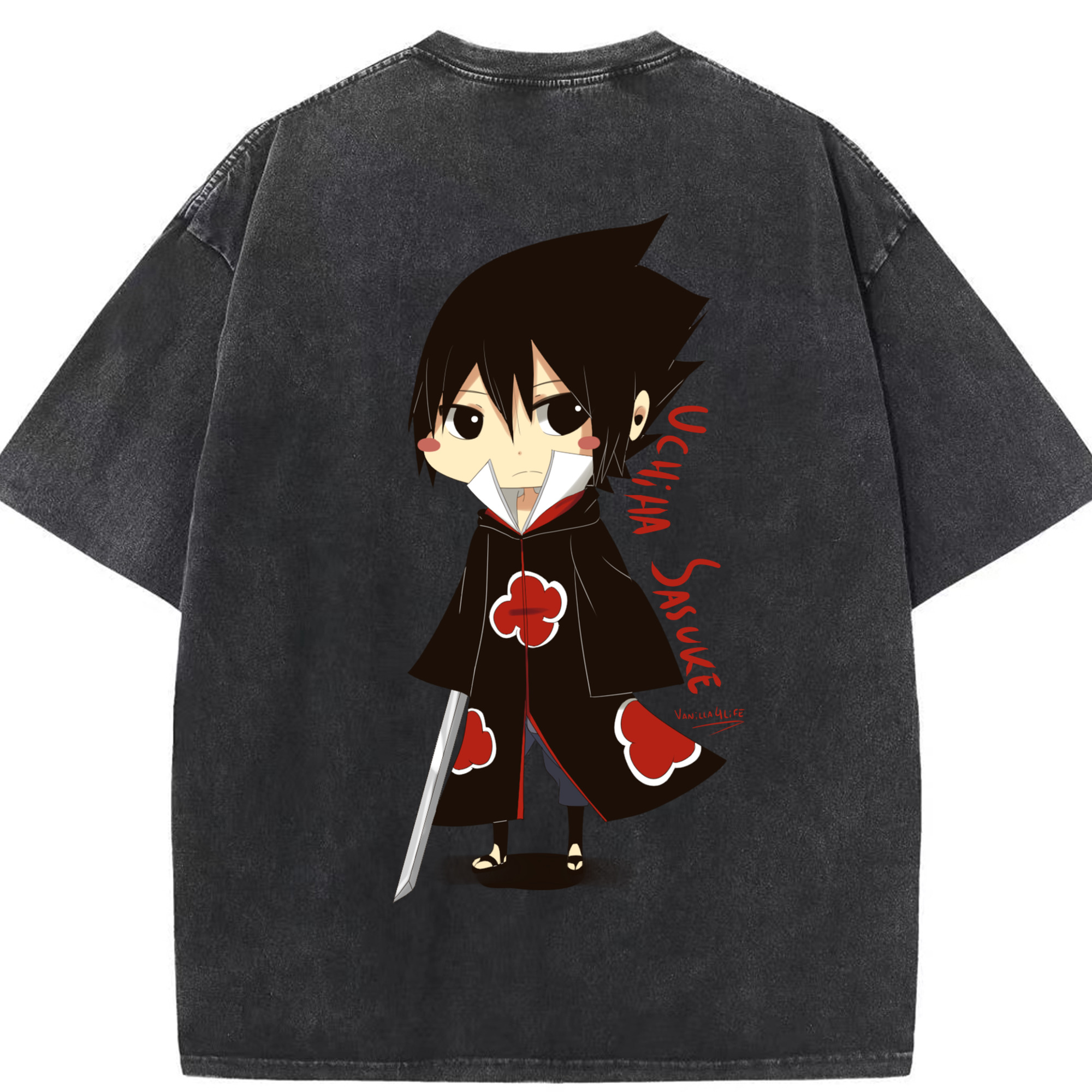 （画像用） NARUTO -ナルト- うちは サスケ Uchiha Sasuke 綿100% ヴィンテージ風 半袖Tシャツ（背面プリント）