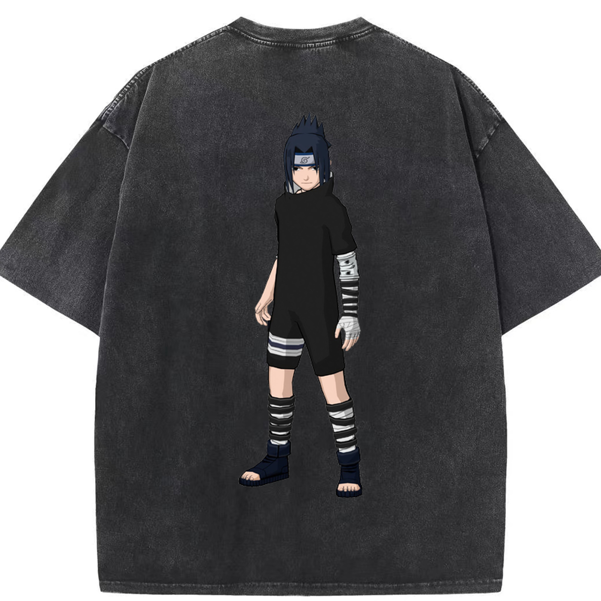 （画像用） NARUTO -ナルト- うちは サスケ Uchiha Sasuke 綿100% ヴィンテージ風 半袖Tシャツ（背面プリント）