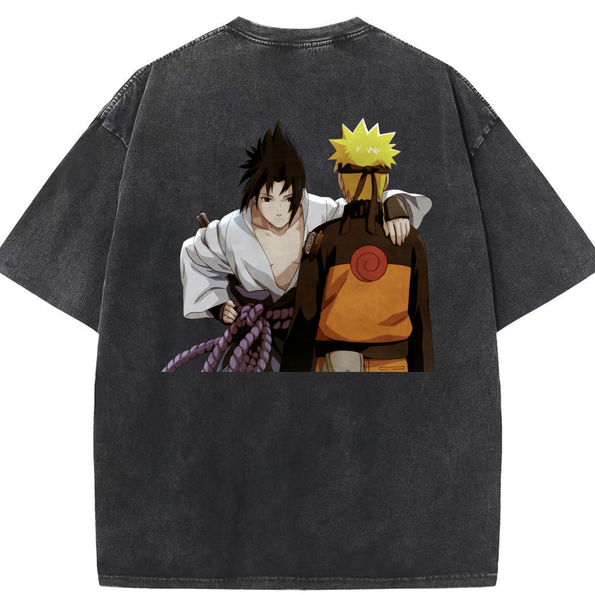 （画像用） NARUTO -ナルト- うちは サスケ Uchiha Sasuke 綿100% ヴィンテージ風 半袖Tシャツ（背面プリント）