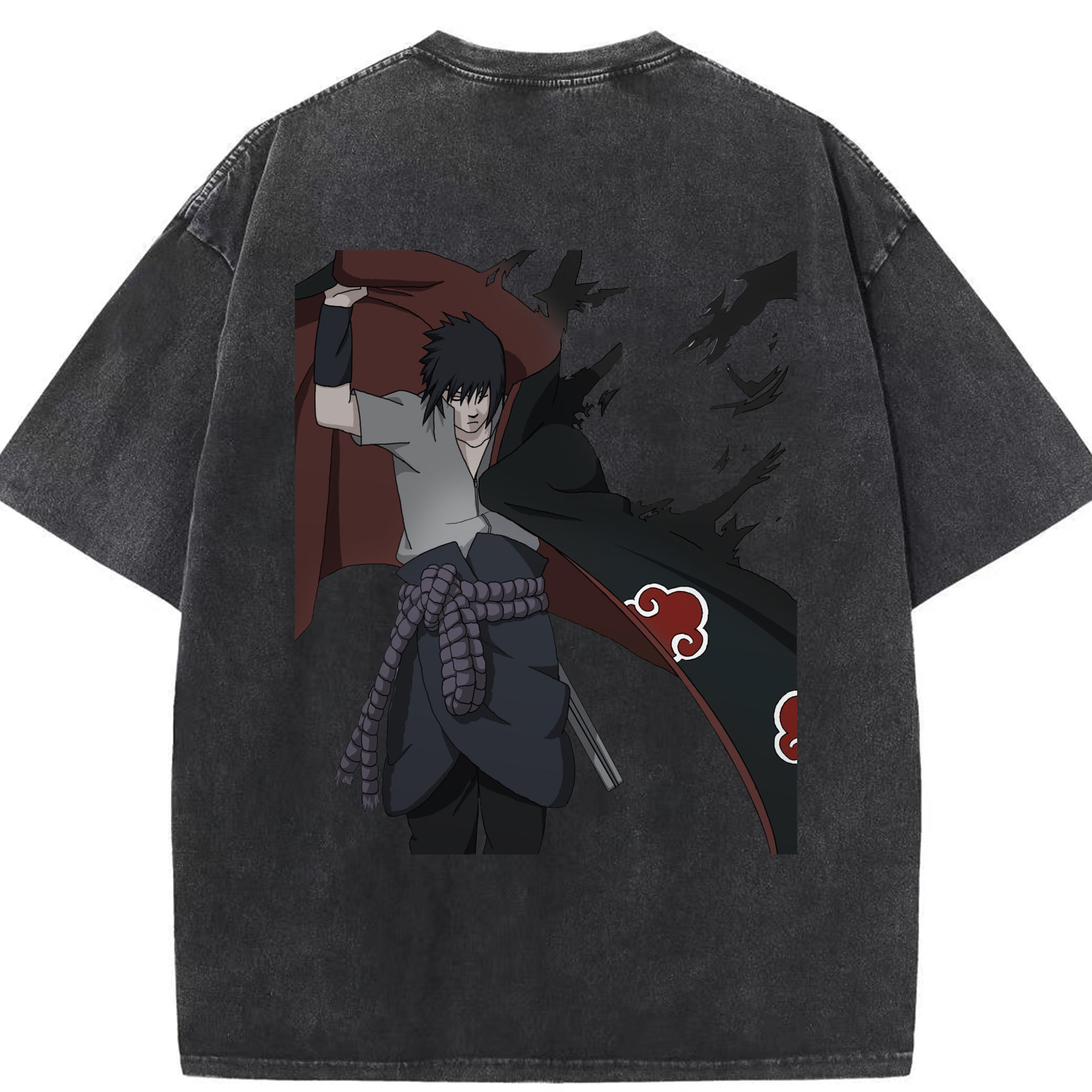 （画像用） NARUTO -ナルト- うちは サスケ Uchiha Sasuke 綿100% ヴィンテージ風 半袖Tシャツ（背面プリント）