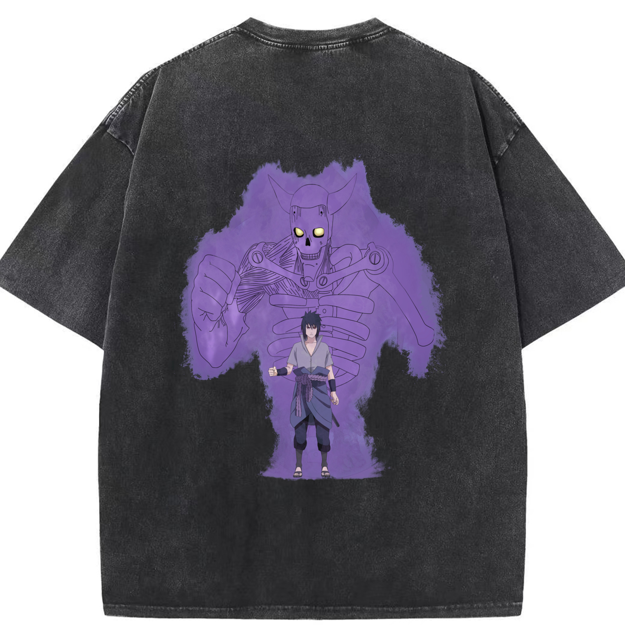 （画像用） NARUTO -ナルト- うちは サスケ Uchiha Sasuke 綿100% ヴィンテージ風 半袖Tシャツ（背面プリント）