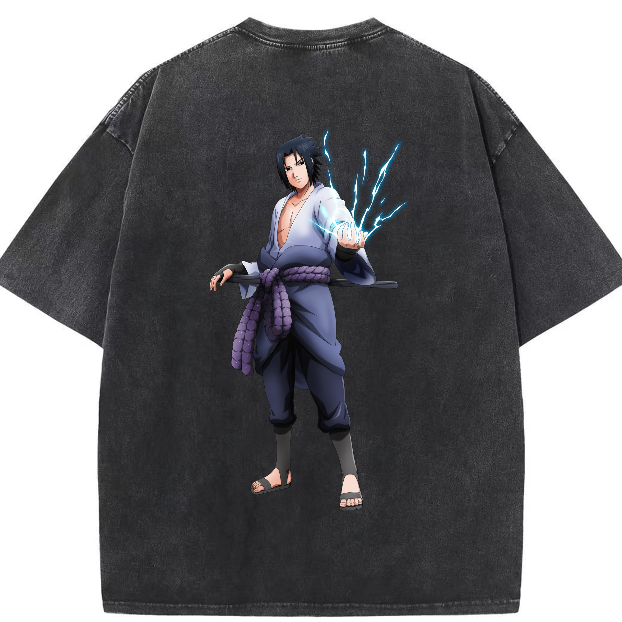 （画像用） NARUTO -ナルト- うちは サスケ Uchiha Sasuke 綿100% ヴィンテージ風 半袖Tシャツ（背面プリント）
