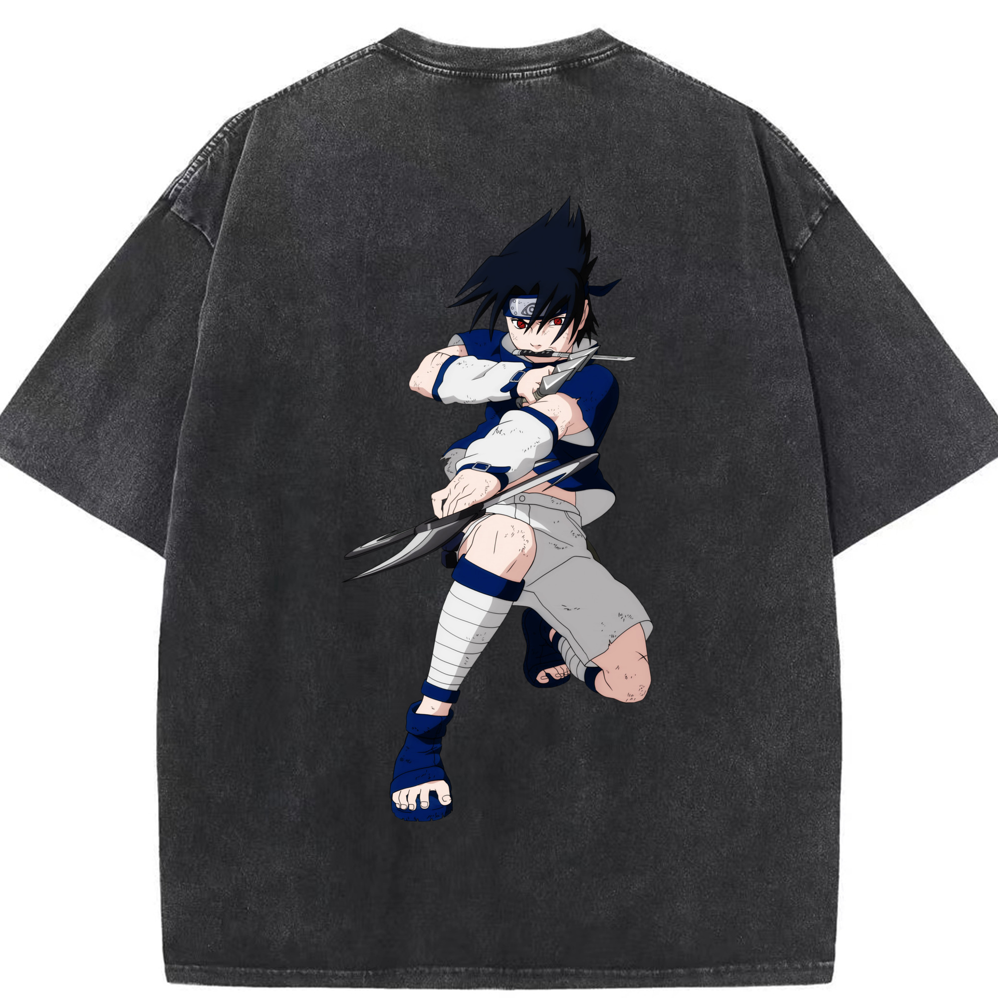 （画像用） NARUTO -ナルト- うちは サスケ Uchiha Sasuke 綿100% ヴィンテージ風 半袖Tシャツ（背面プリント）