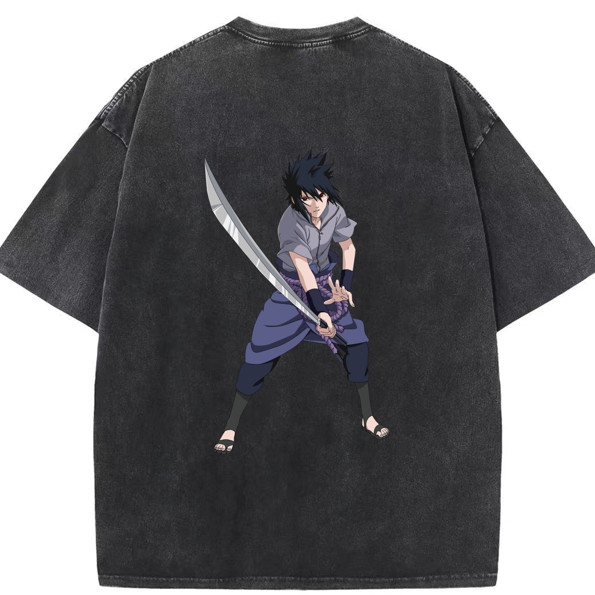 （画像用） NARUTO -ナルト- うちは サスケ Uchiha Sasuke 綿100% ヴィンテージ風 半袖Tシャツ（背面プリント）